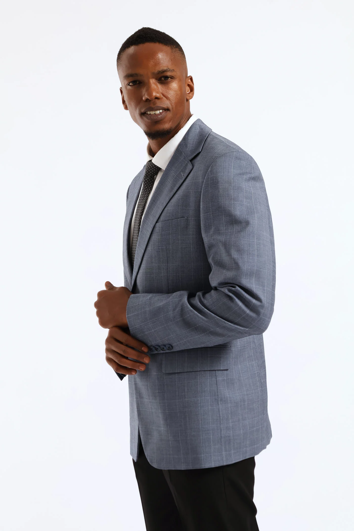 Soft Check Blazer - Dark Blue - Image 3