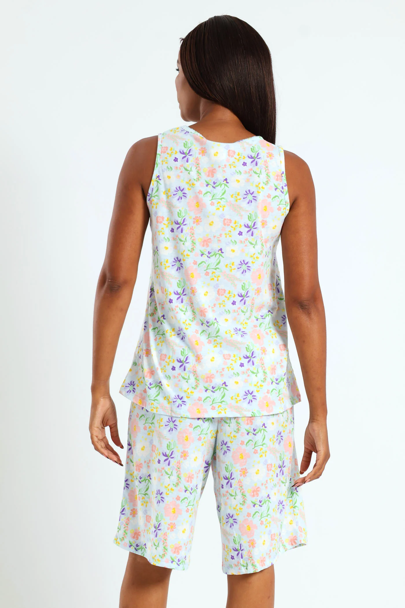 Soft Floral Top & Short Sleep Set - Blue - Image 3