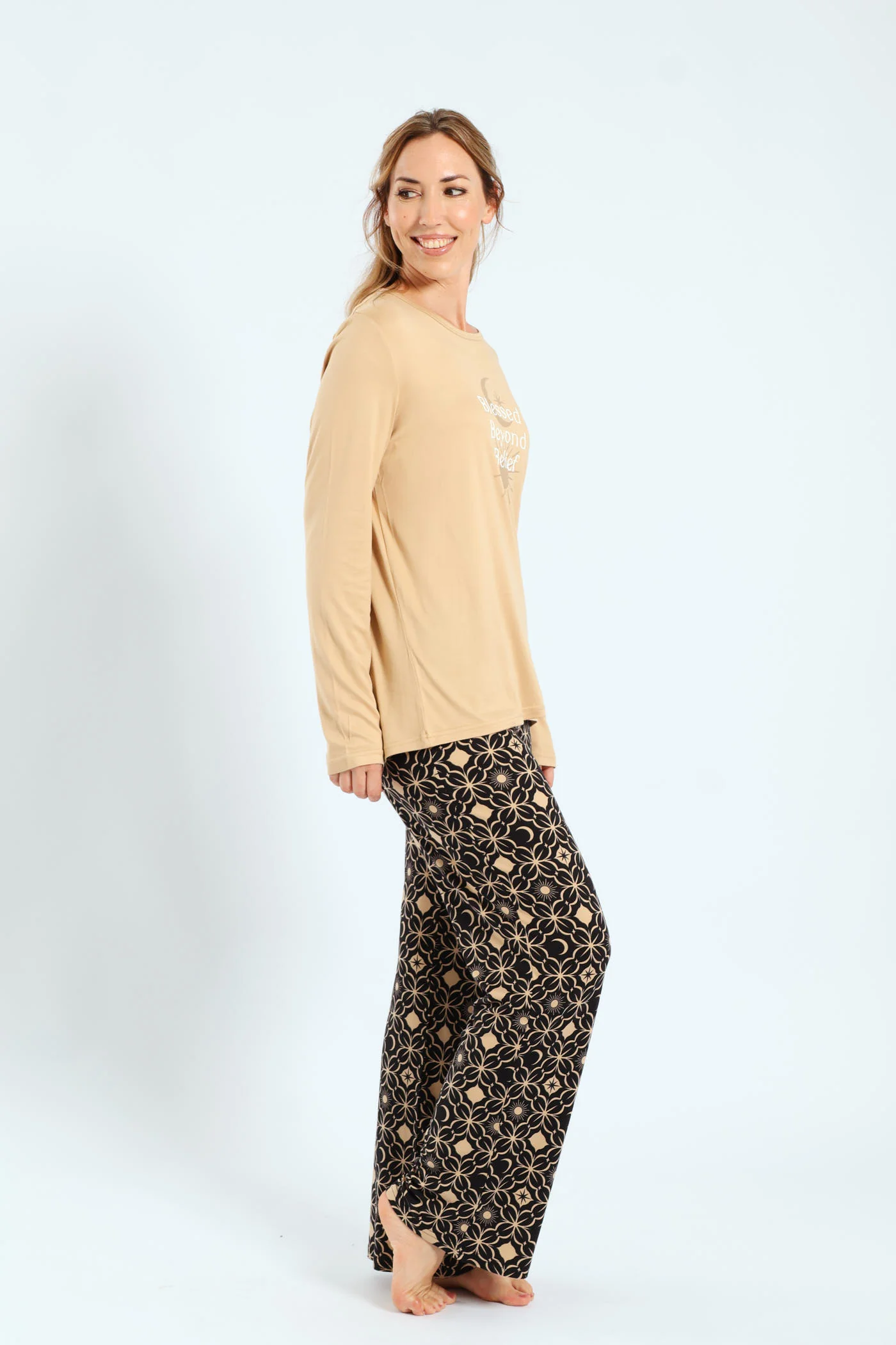 Soft Touch Long Sleeve Top & Pants Set - Light Brown - Image 2