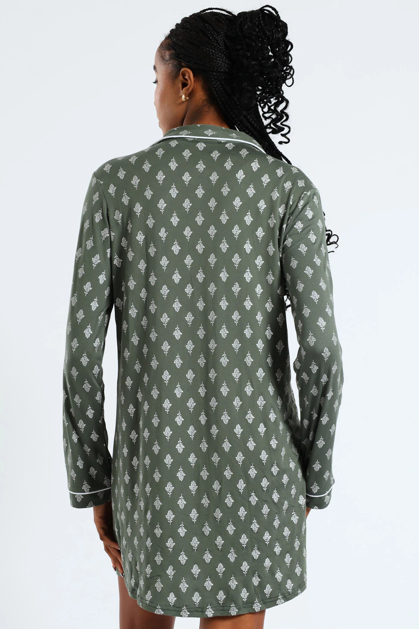 Soft Touch Silver Fern Button Through Sleep Shirt - Mid Green - Image 2