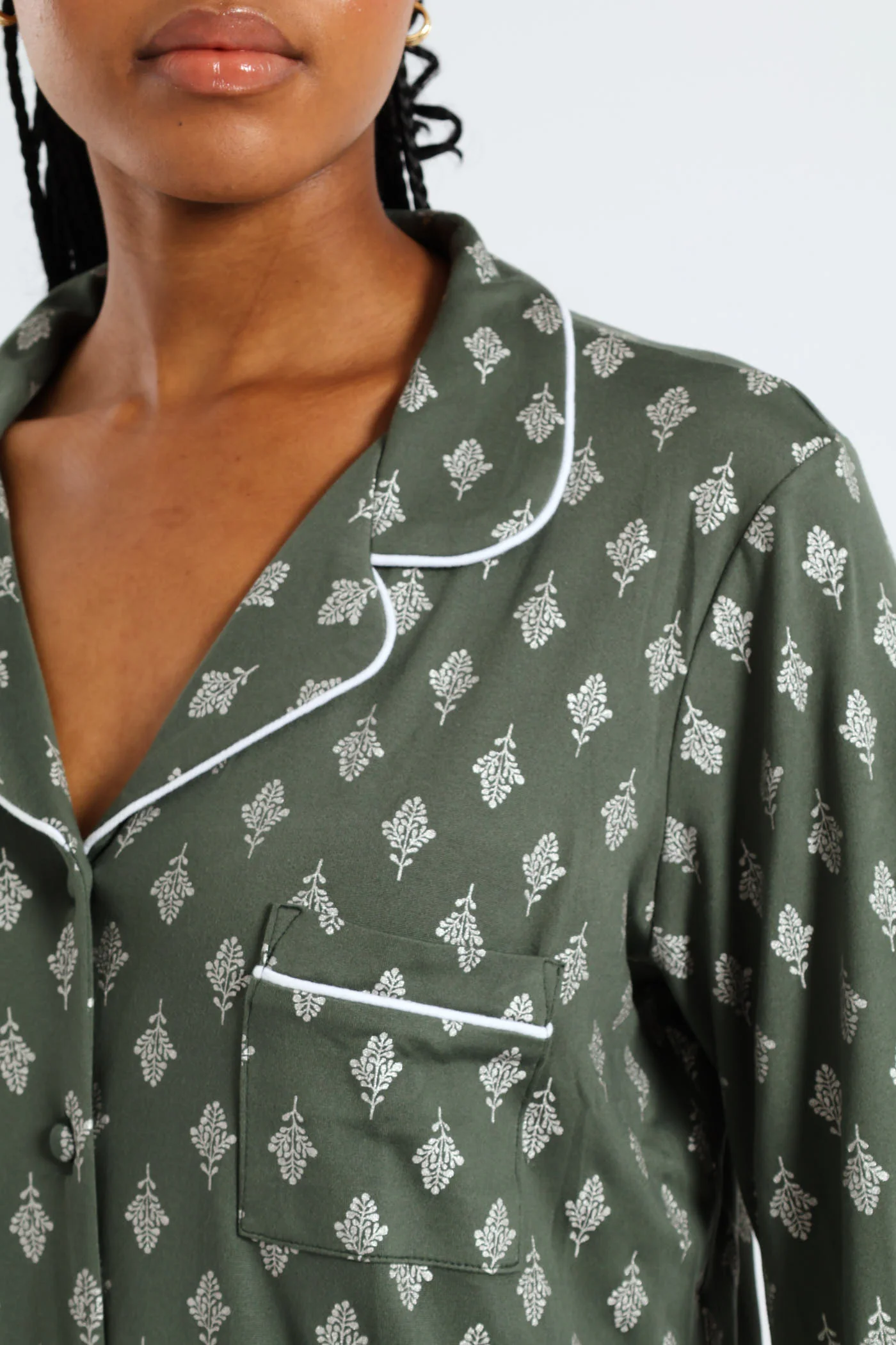 Soft Touch Silver Fern Button Through Sleep Shirt - Mid Green - Image 5