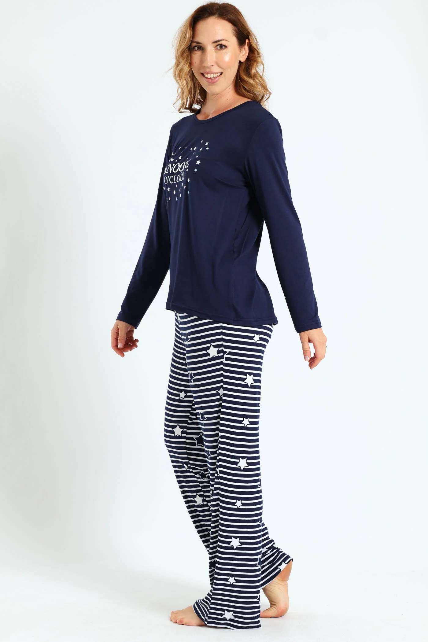 Soft Touch Snooze O'clock Long Sleeve Top & Pants Set - Navy - Image 2