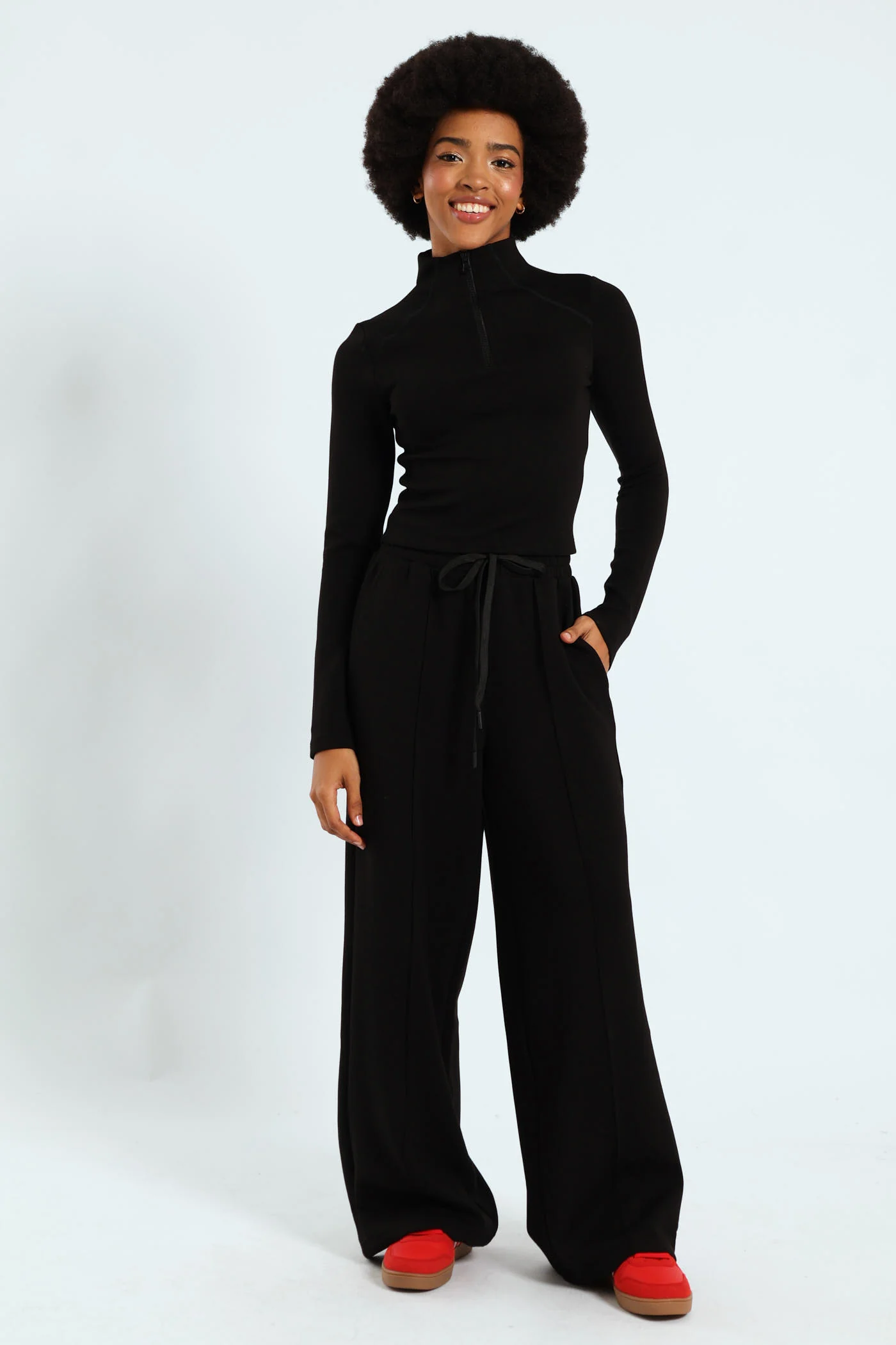 Soft Touch Wide Leg Pants Set - Black - Image 4