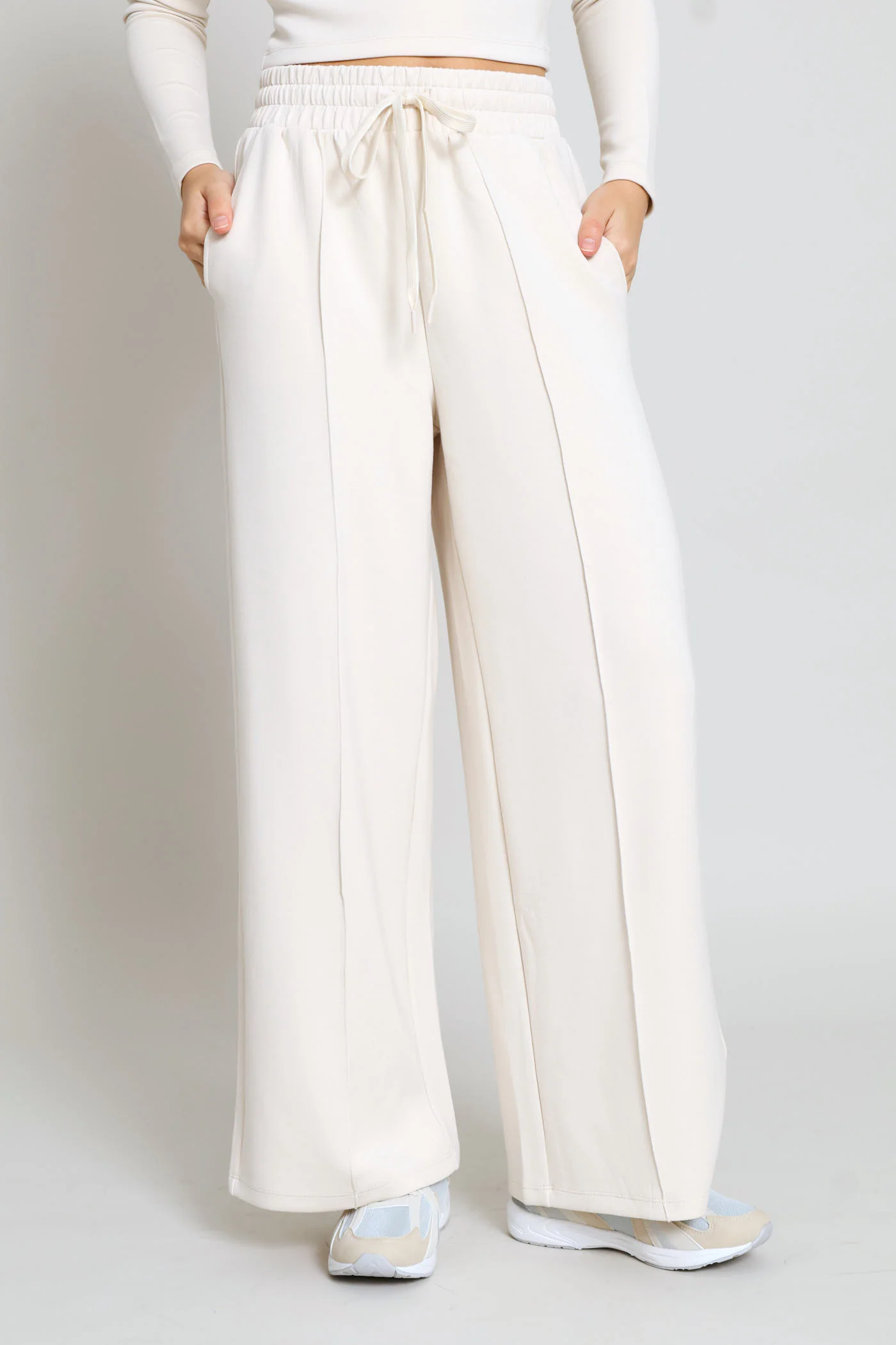 Soft Touch Wide Leg Trackpant - Cream - Image 3