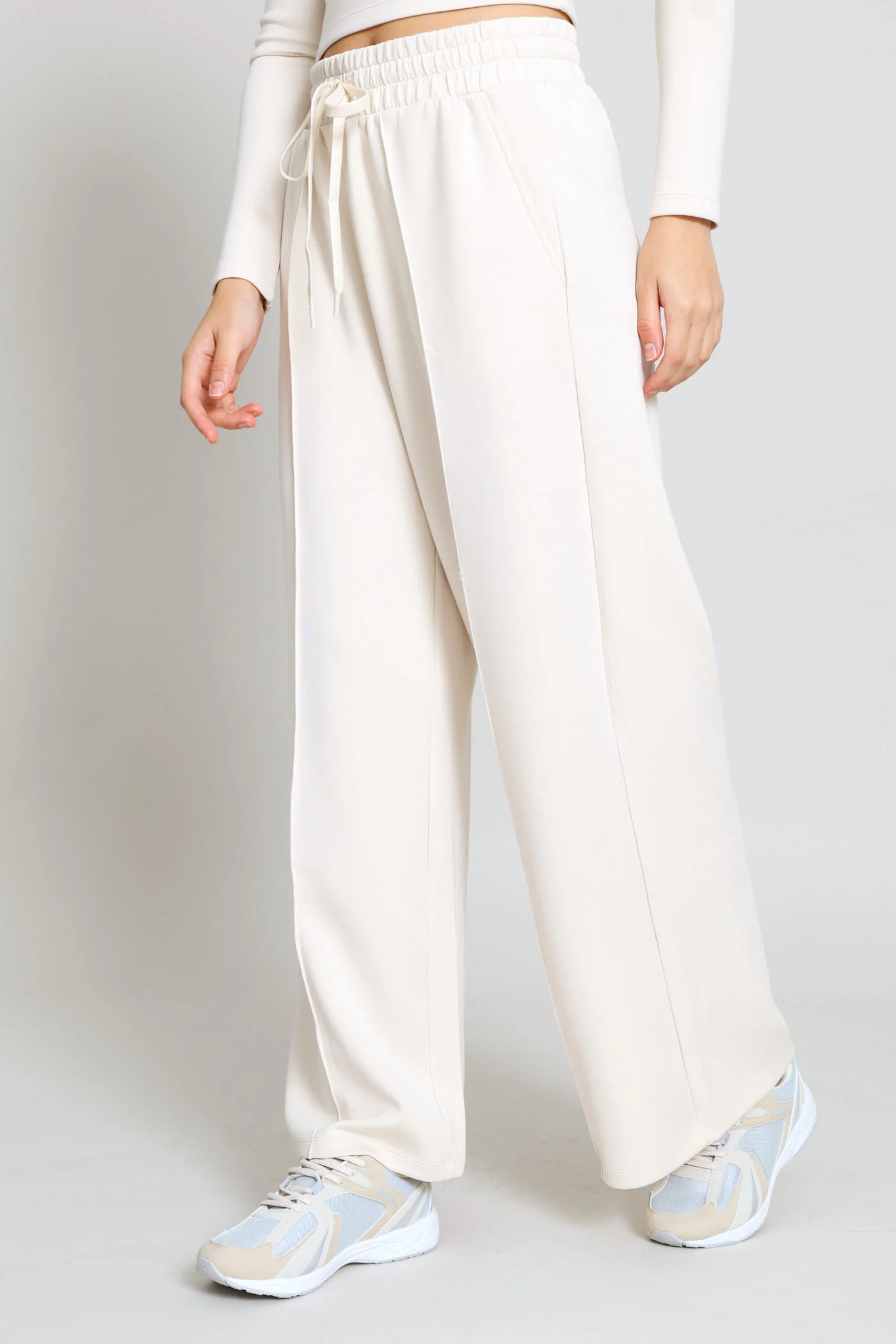 Soft Touch Wide Leg Trackpant - Cream - Image 4