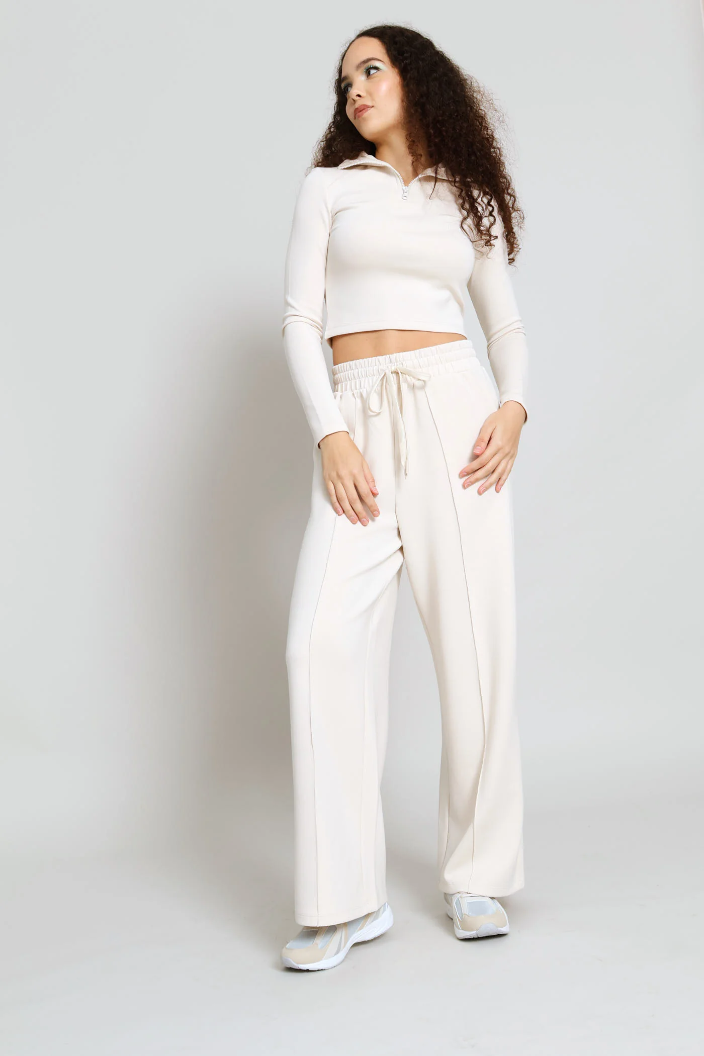 Soft Touch Wide Leg Trackpant - Cream - Image 6