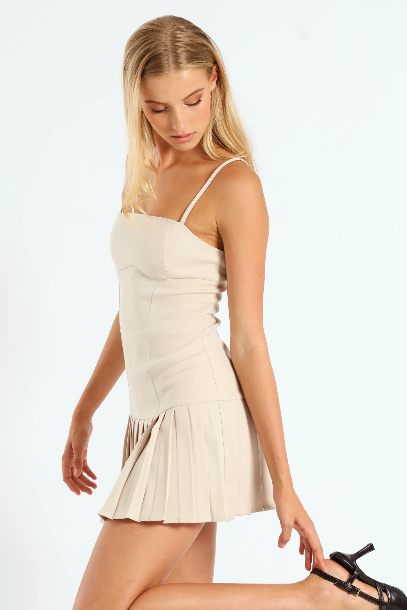 Spaghetti Strap Mini Dress - Champagne - Image 4