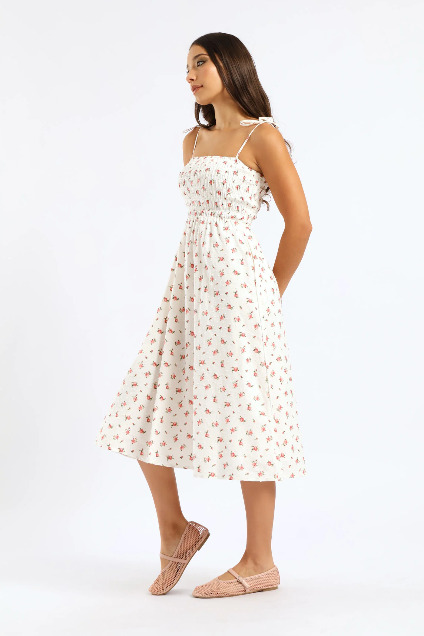 Spaghetti Strap Mini Dress - Cream - Image 3