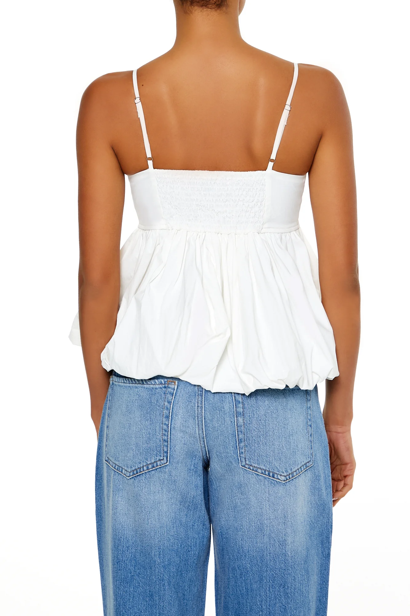 Spaghetti Strap Woven Cami Top - White - Image 4