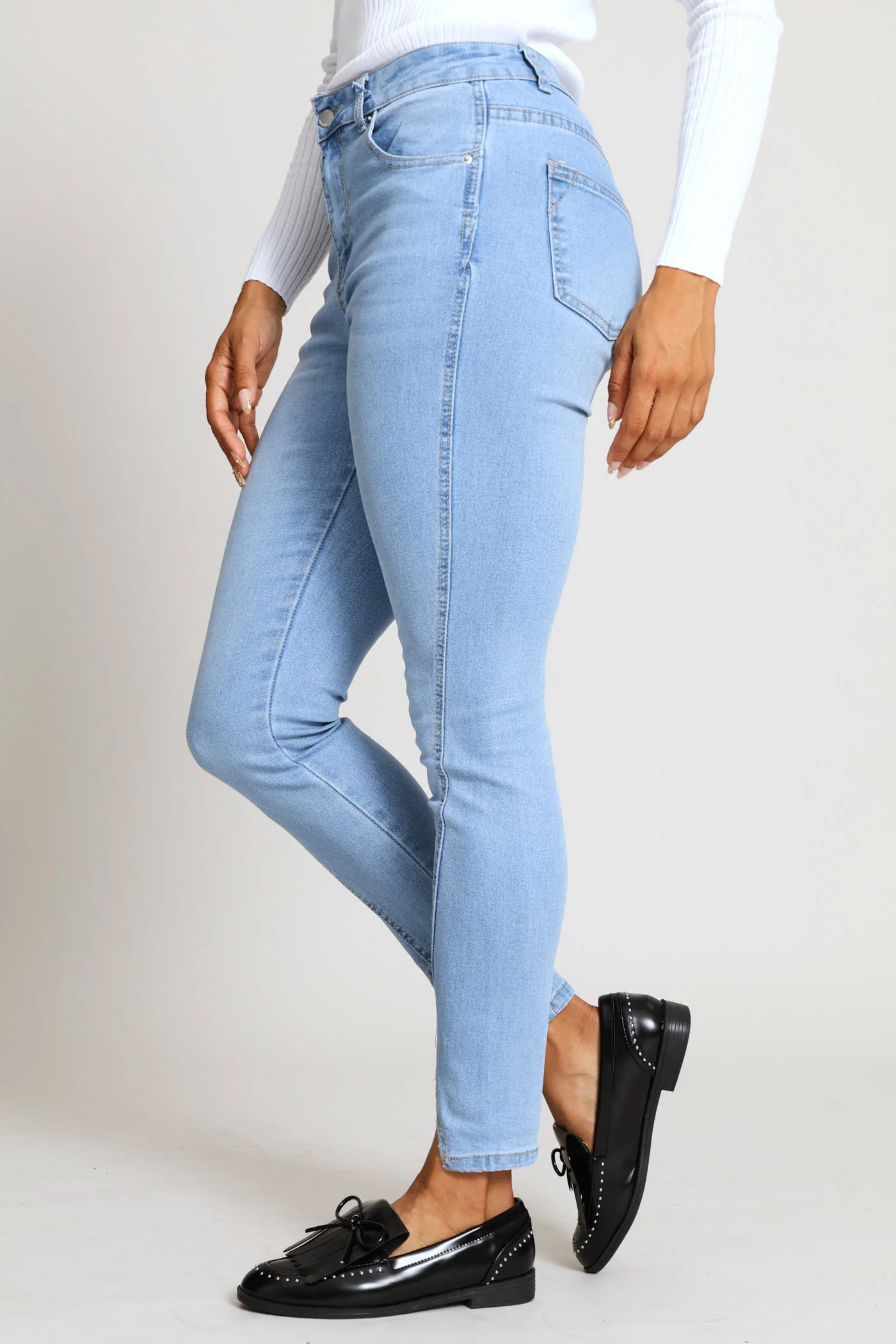 Split Hem Skinny Denim - Light Wash - Image 2