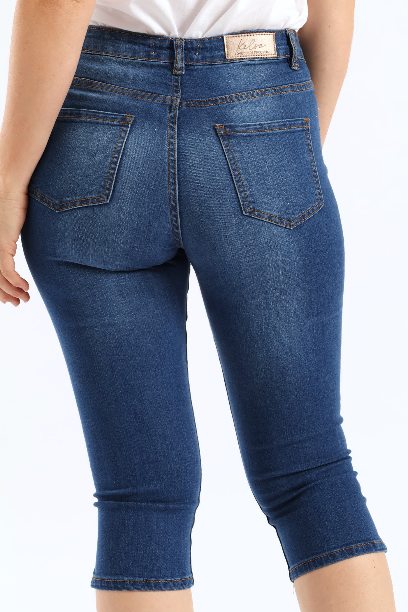 Split Hem Skinny Supersoft Denim Capri Short - Mid Wash - Image 3