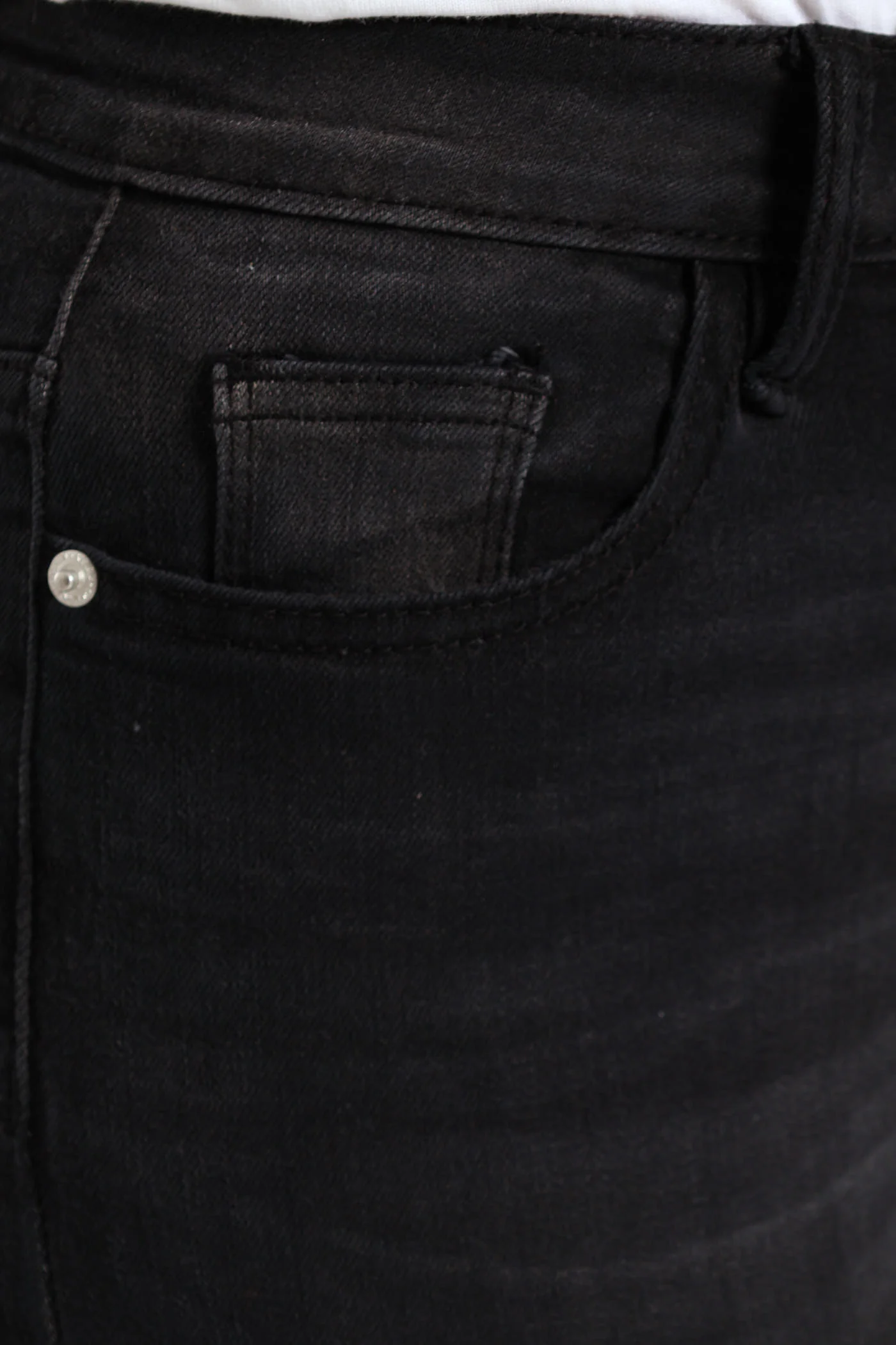 Split Hem Skinny Supersoft Denim Capri Shorts - Black - Image 6