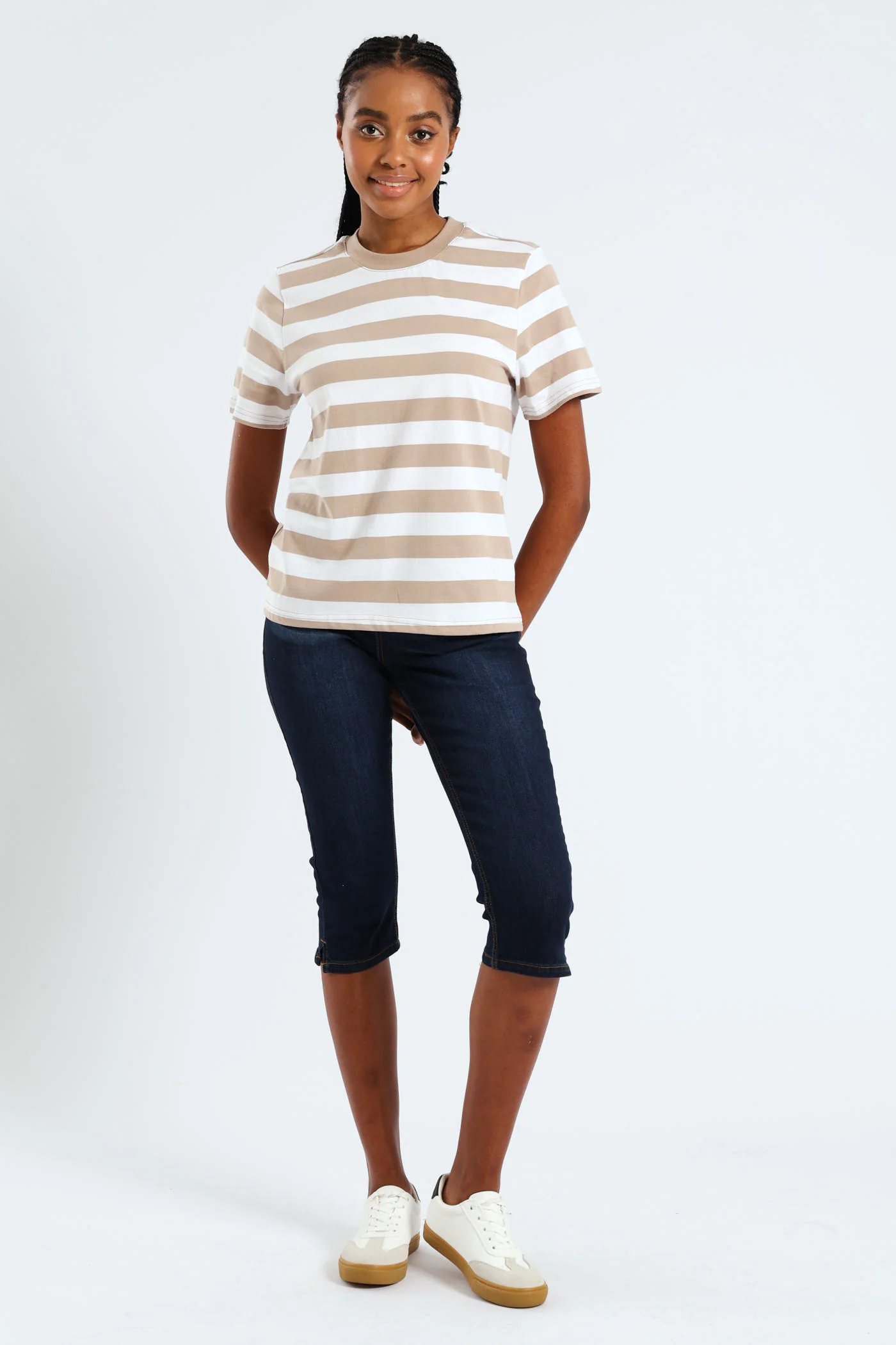 Split Hem Skinny Supersoft Denim Capri Shorts - Ink - Image 5