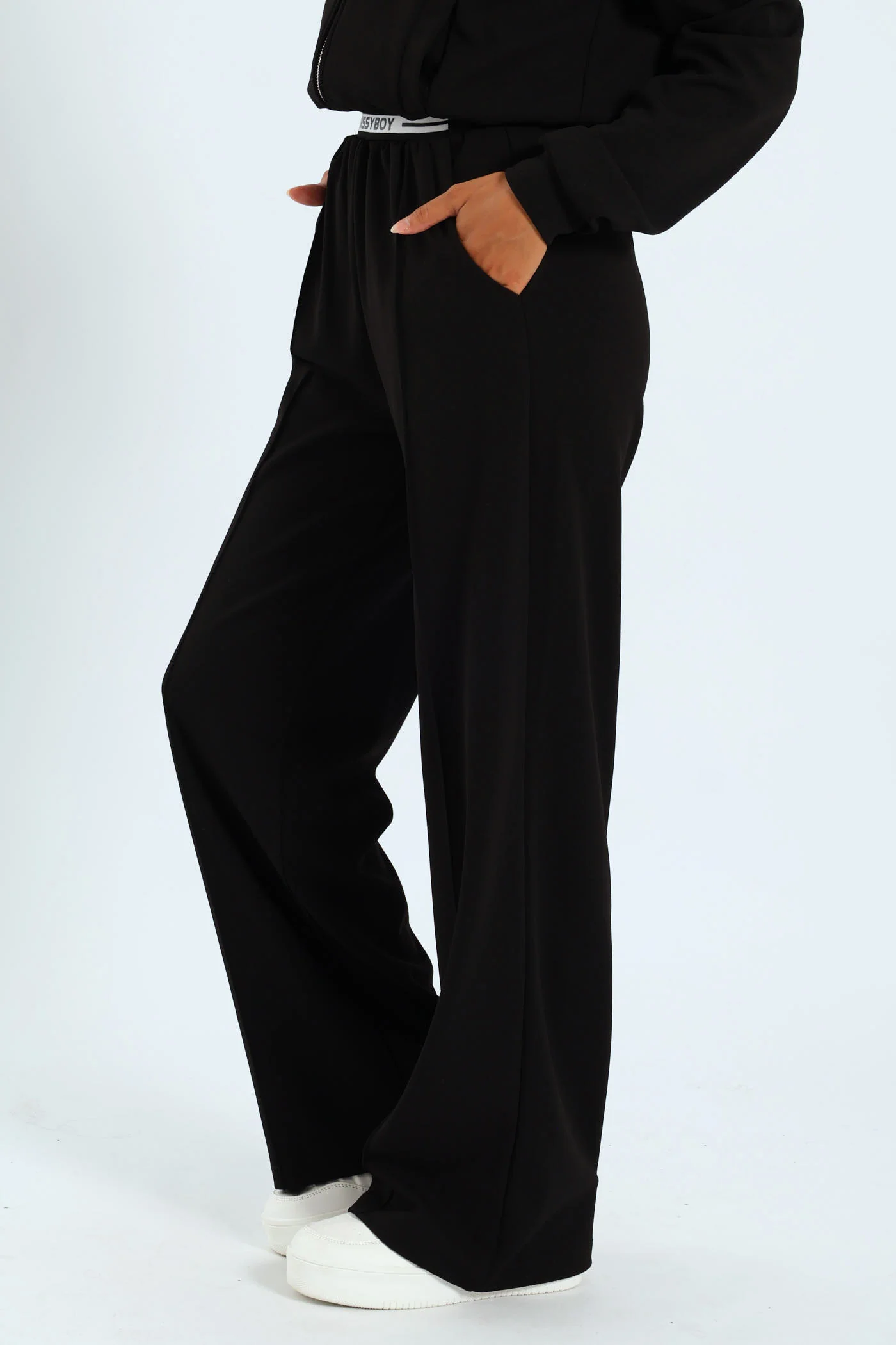 Sporty Wide Leg Track Pants - Black - Image 4