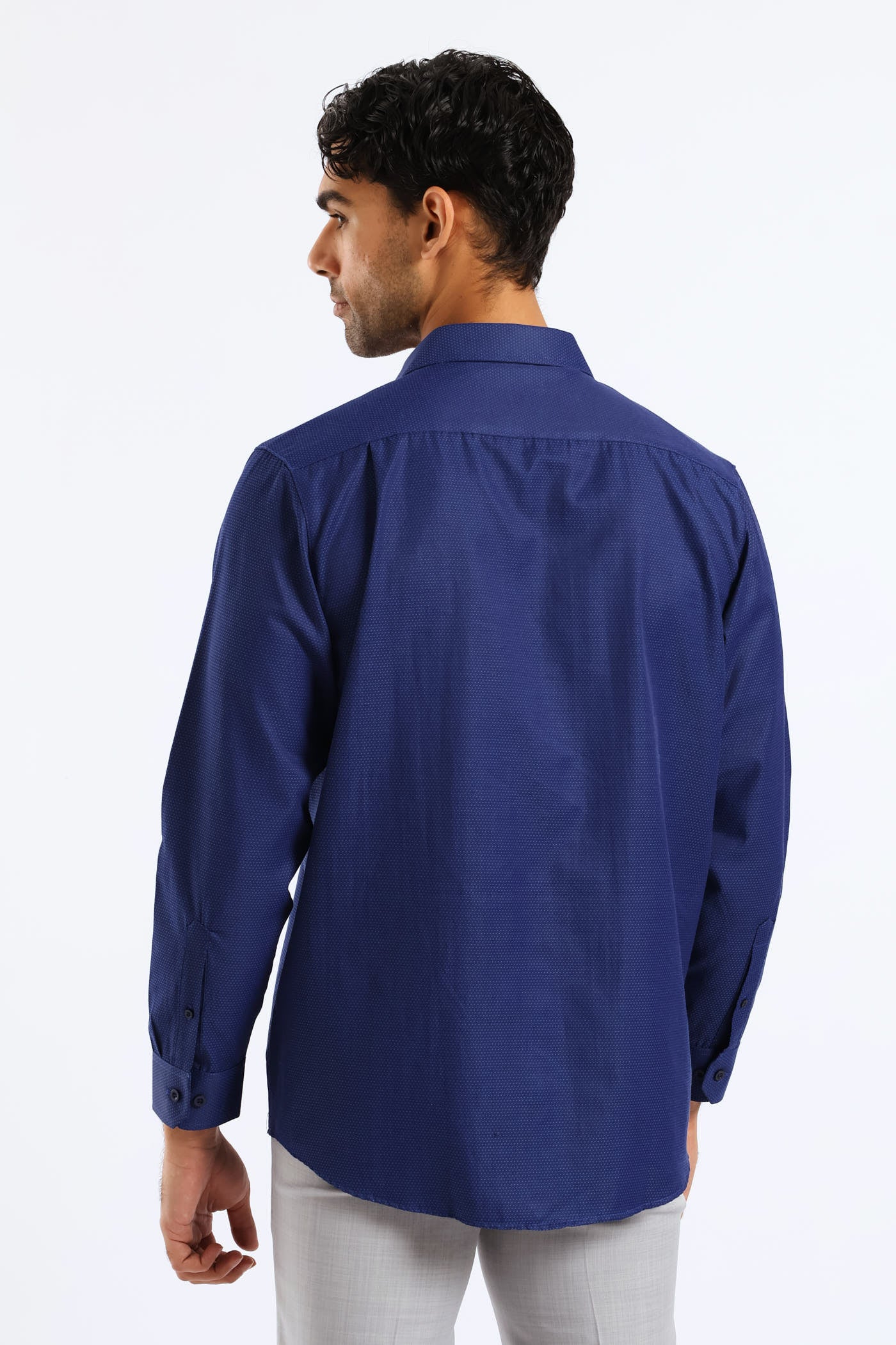 Spot Textured Long Sleeve Shirt - Dark Blue - Image 4