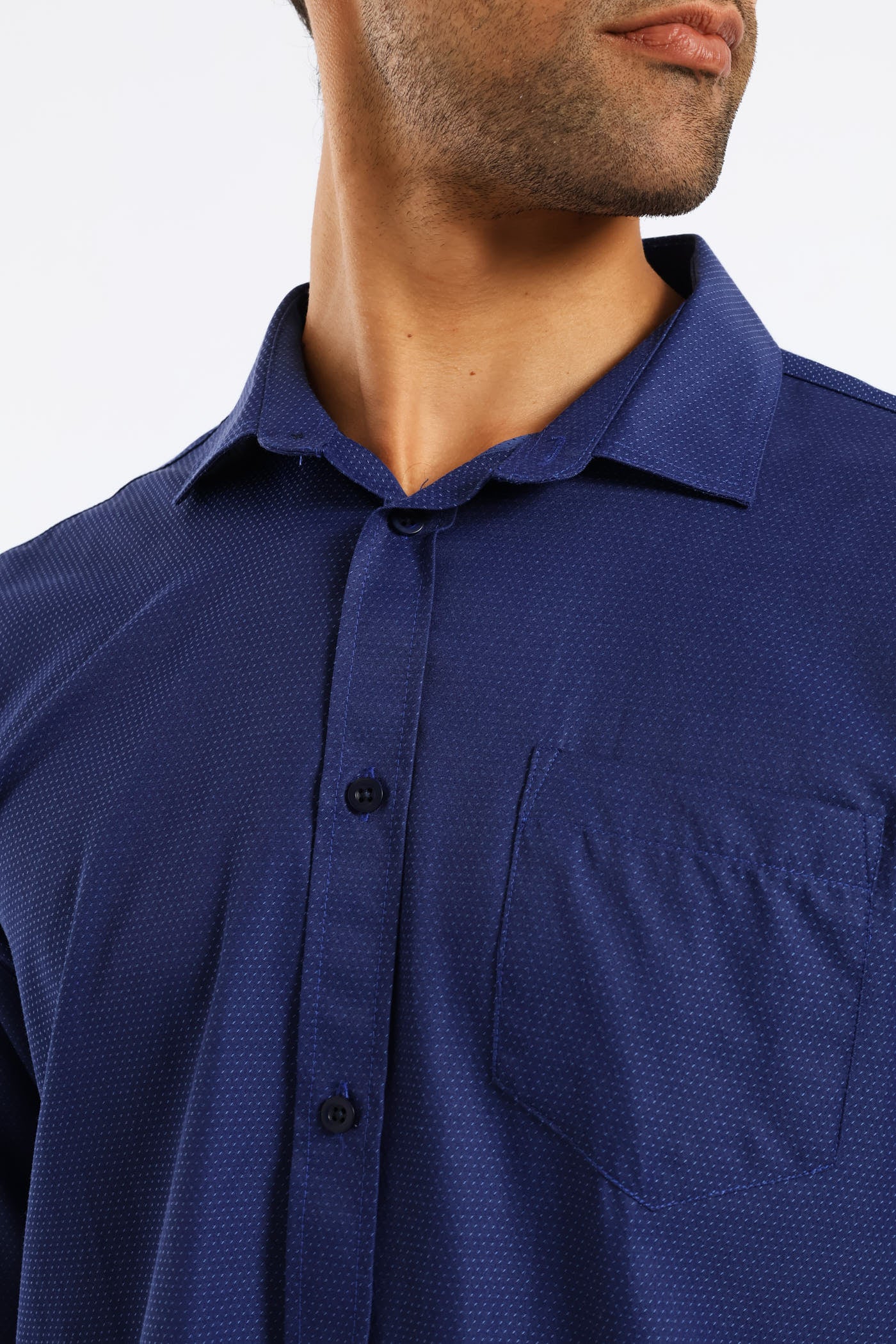 Spot Textured Long Sleeve Shirt - Dark Blue - Image 5