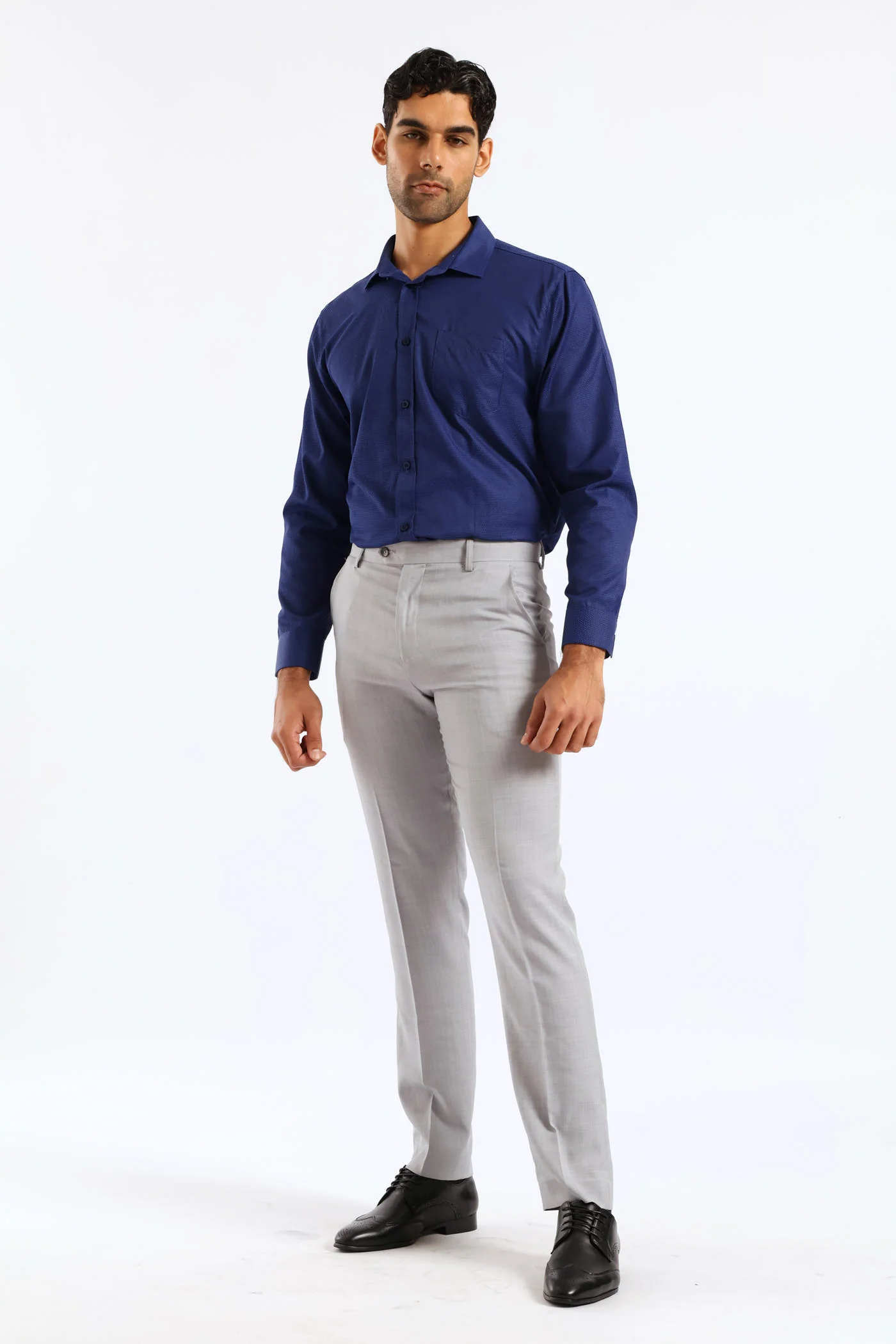 Spot Textured Long Sleeve Shirt - Dark Blue - Image 6