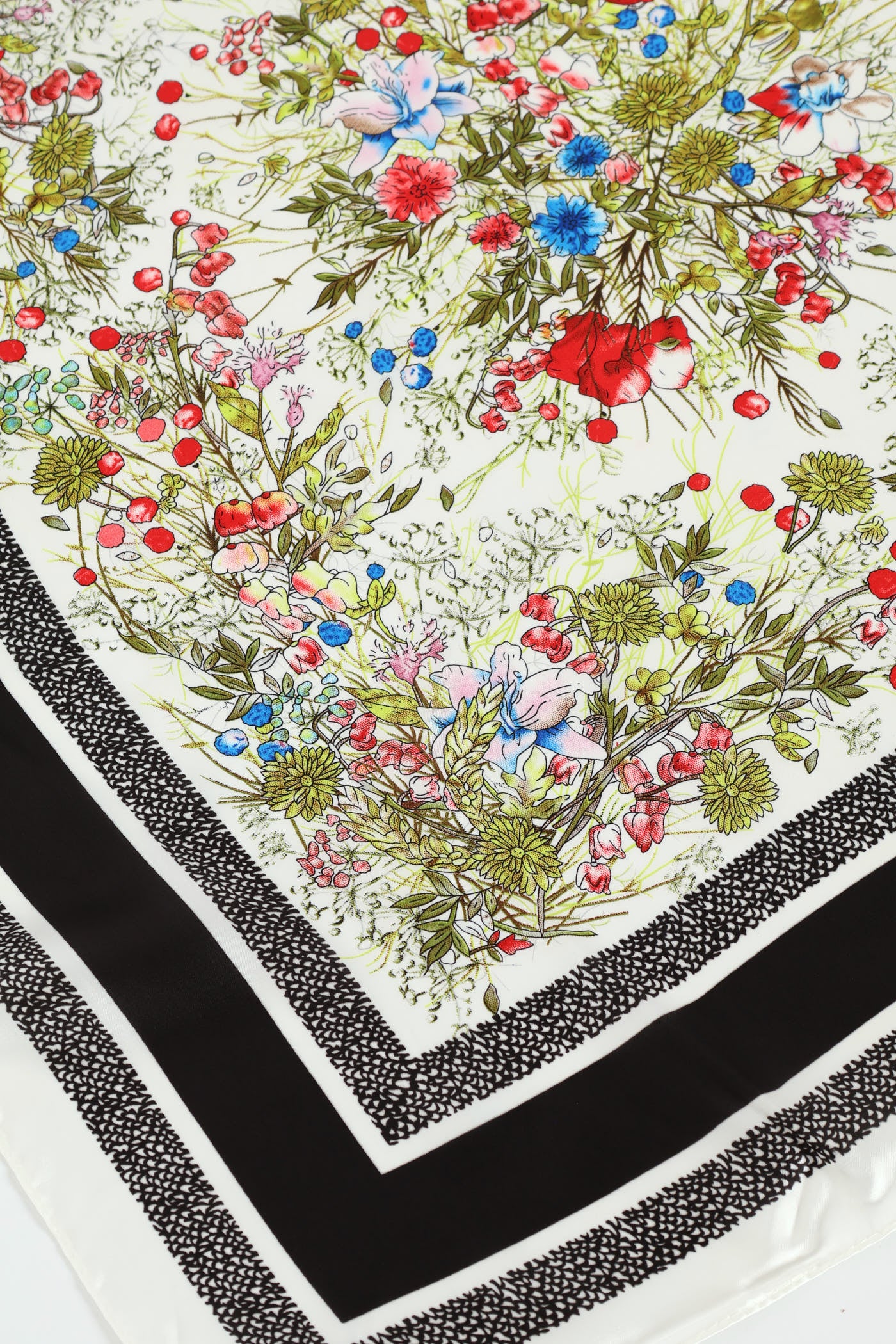 Spring Floral Border Print Satin Feel Scarf - Cream - Image 2