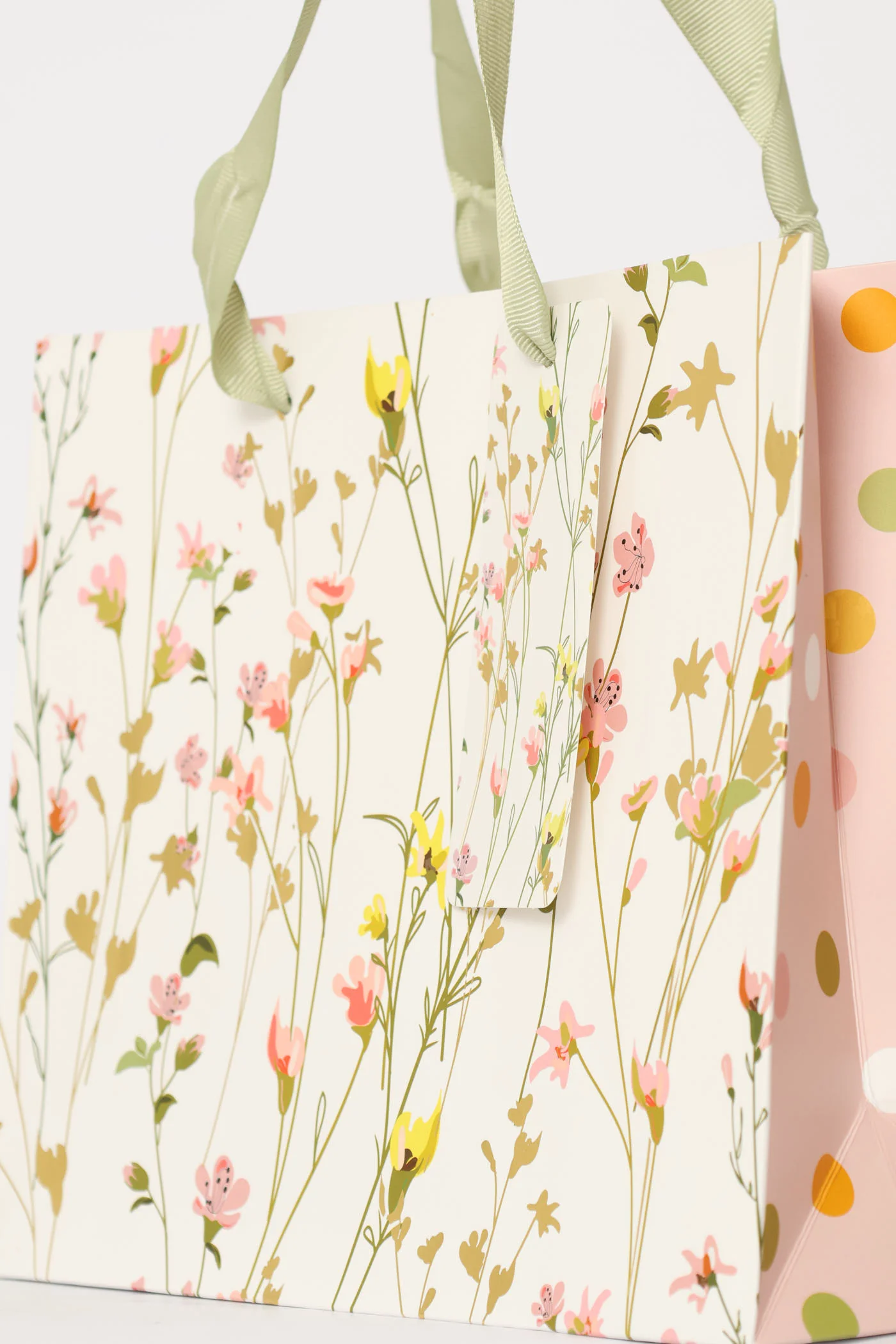 Spring Floral Polka Gold Foil Gift Bag - White - Image 2