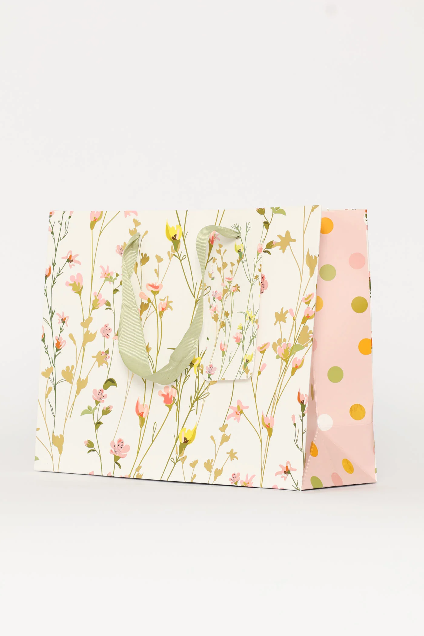 Spring Floral Polka Gold Foil Gift Bag - White - Image 3
