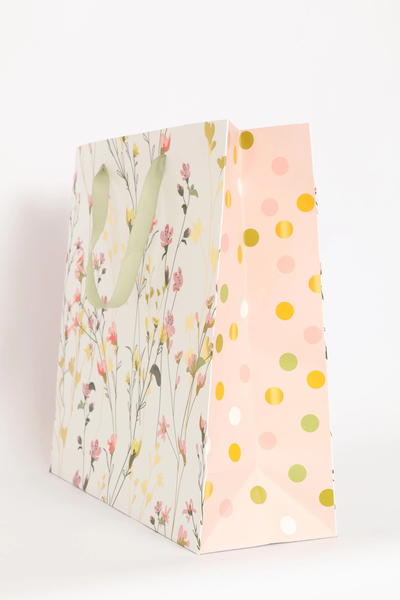 Spring Floral Polka Gold Foil Gift Bag - White - Image 2