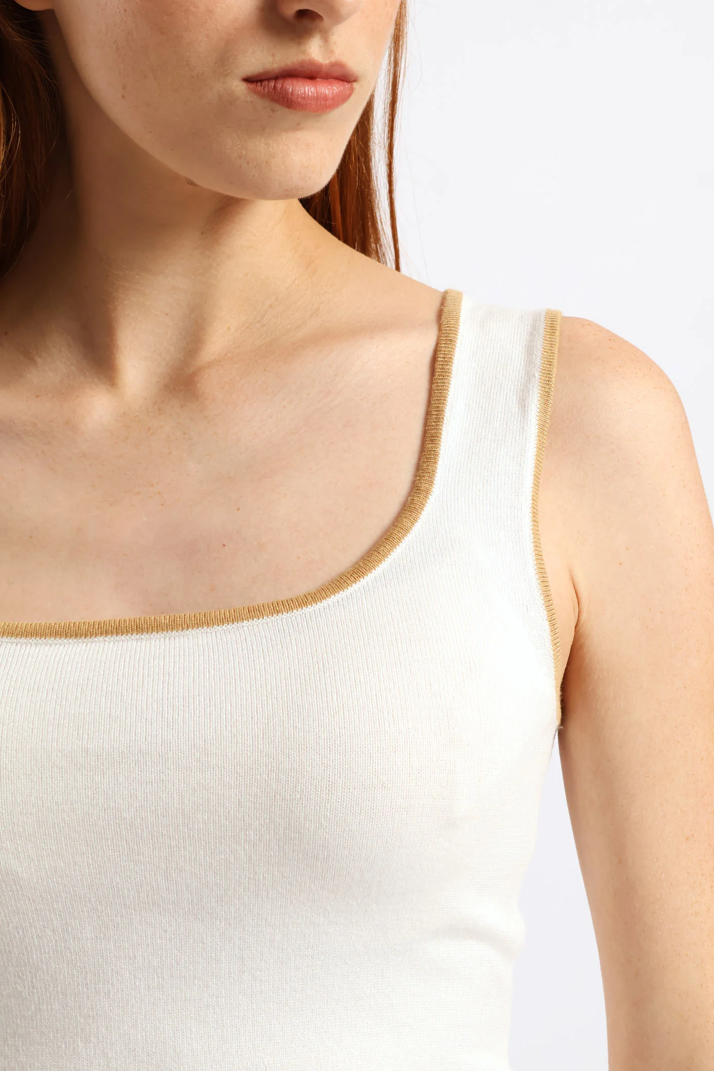 Sqauare Neck Tipped Tank - Cream - Image 2