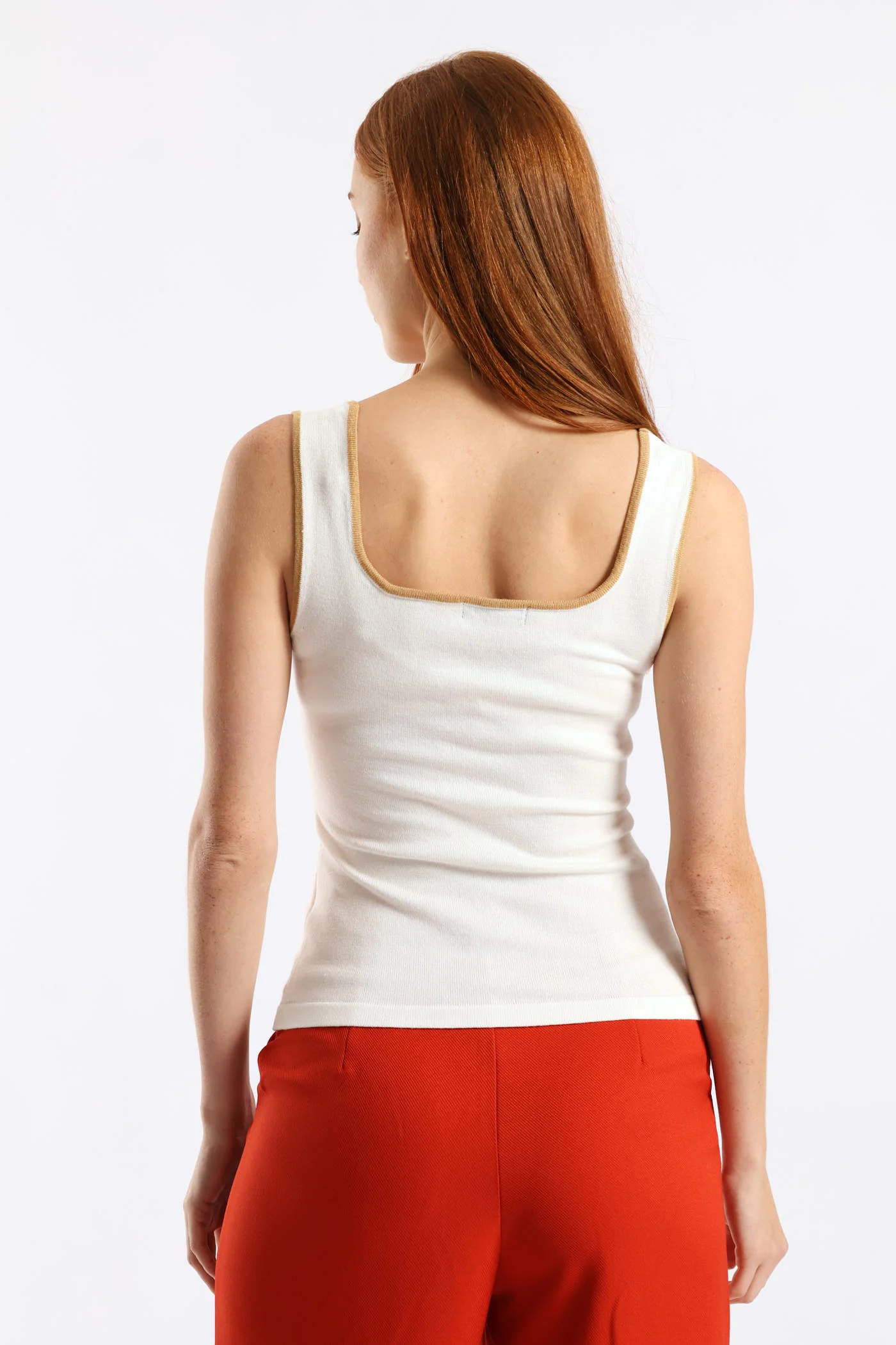 Sqauare Neck Tipped Tank - Cream - Image 4