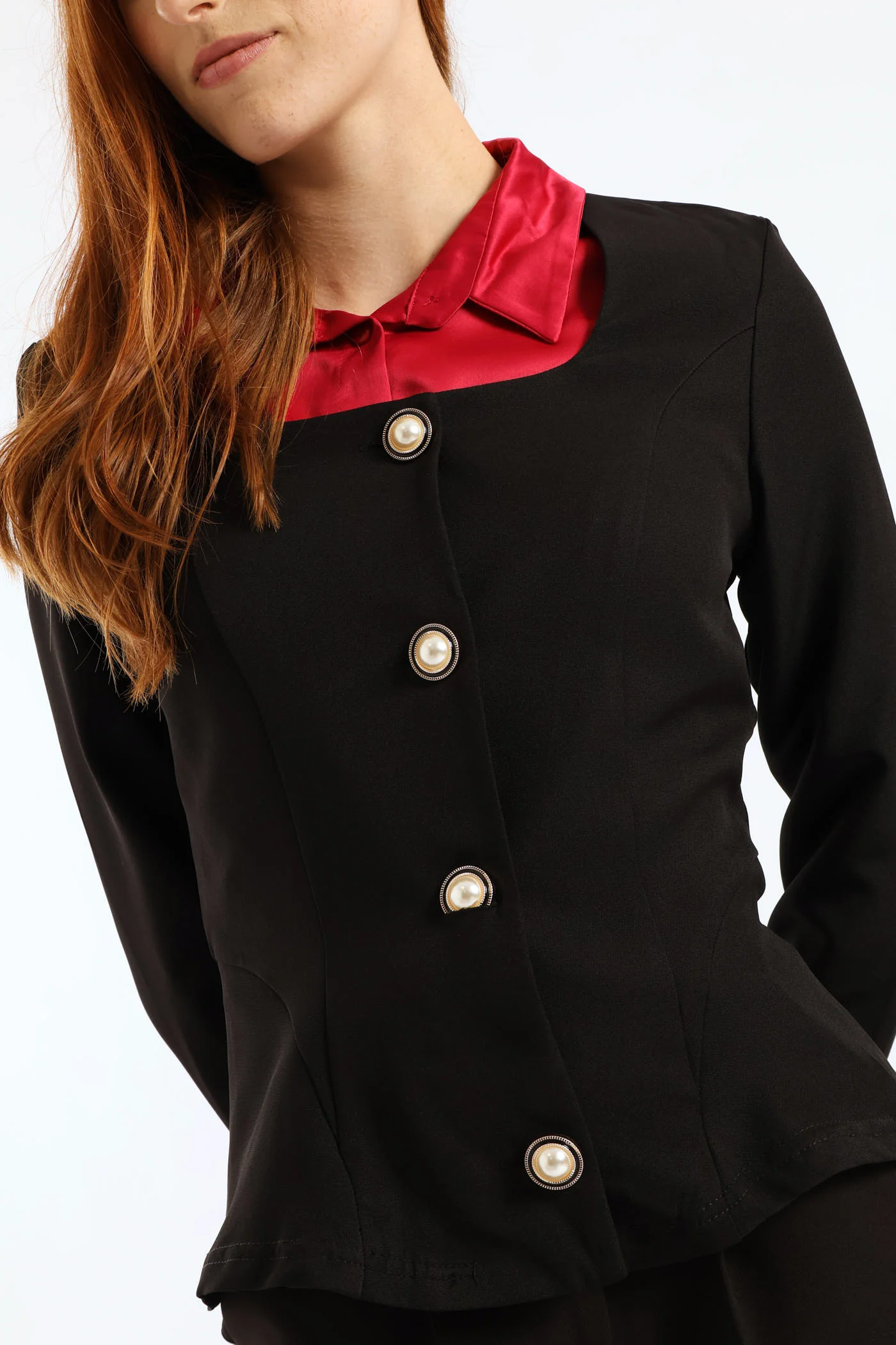 Sqaure Neck Preppy Blazer - Black - Image 2