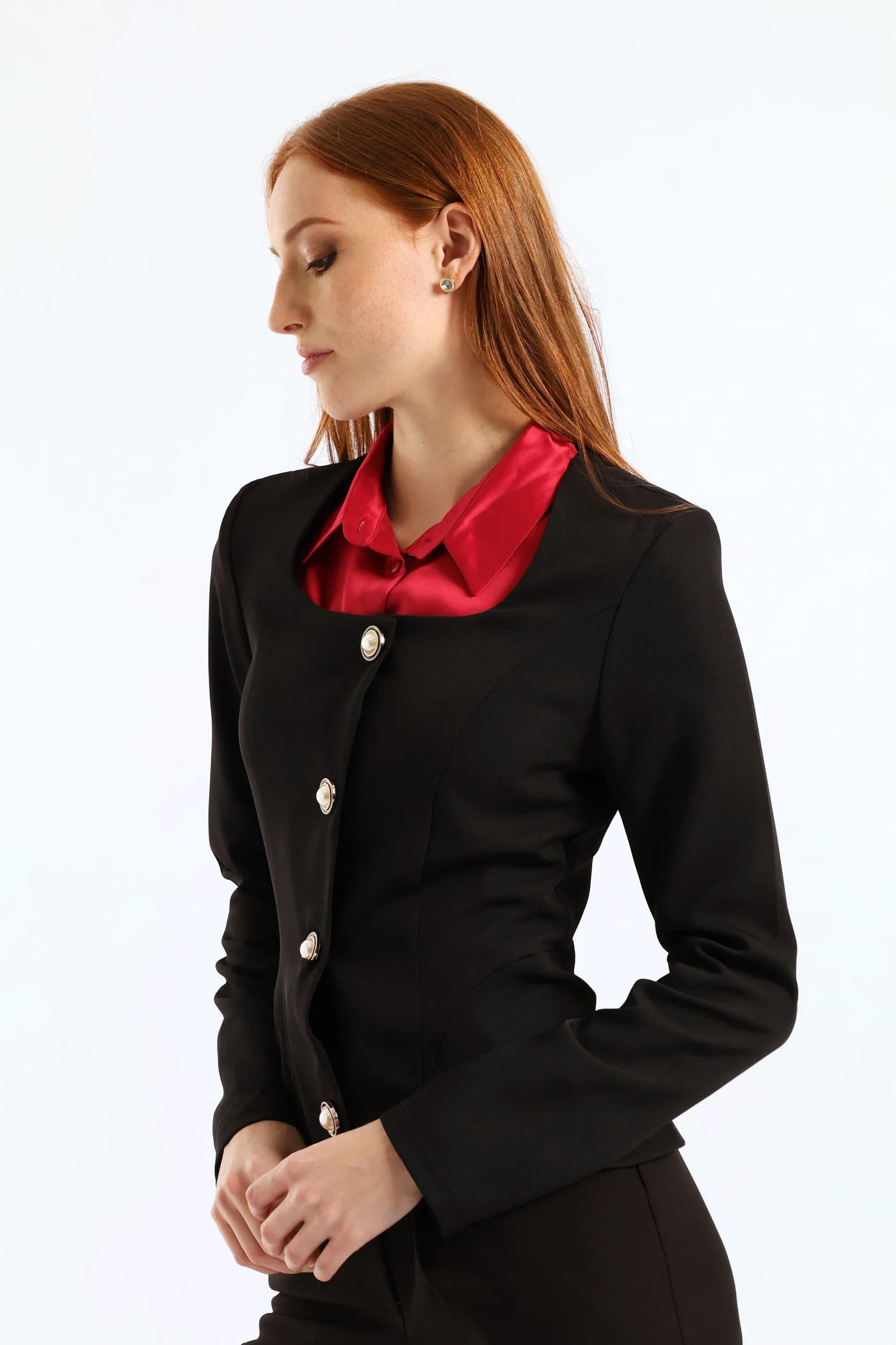 Sqaure Neck Preppy Blazer - Black - Image 5