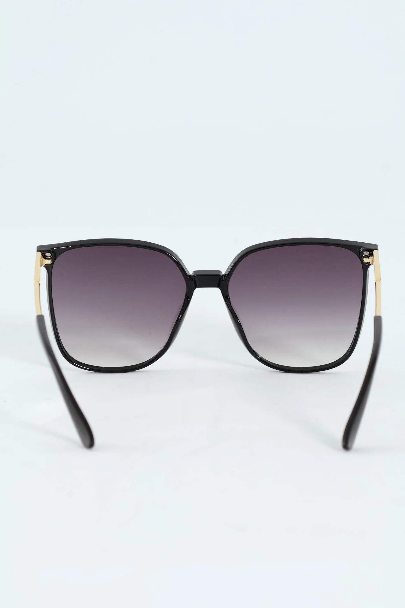 Square Cat Eye Gold Temple Smoke Gradient Sunglasses - Black - Image 4
