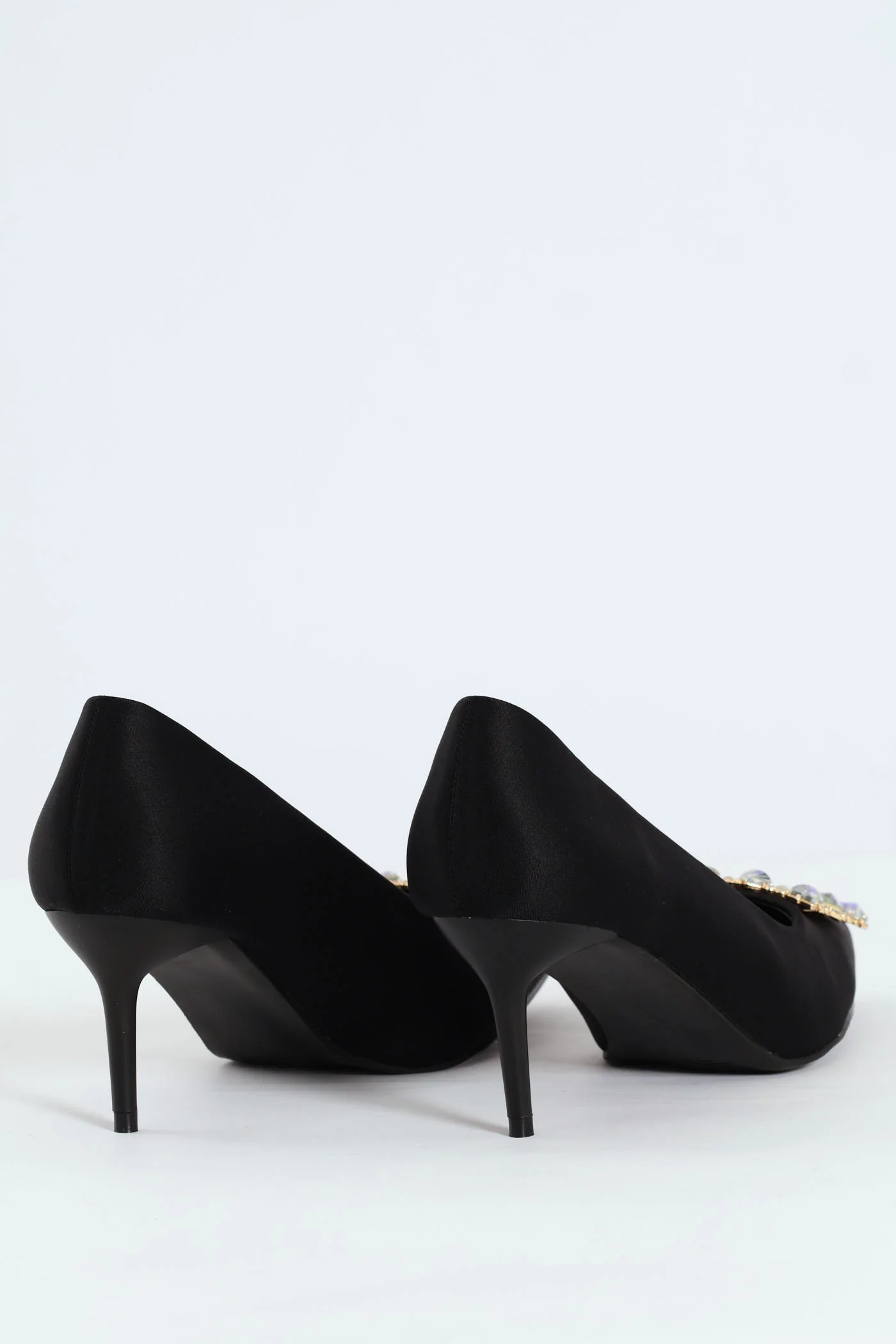 Square Diamante Trim Kitten Court Heel - Black - Image 4