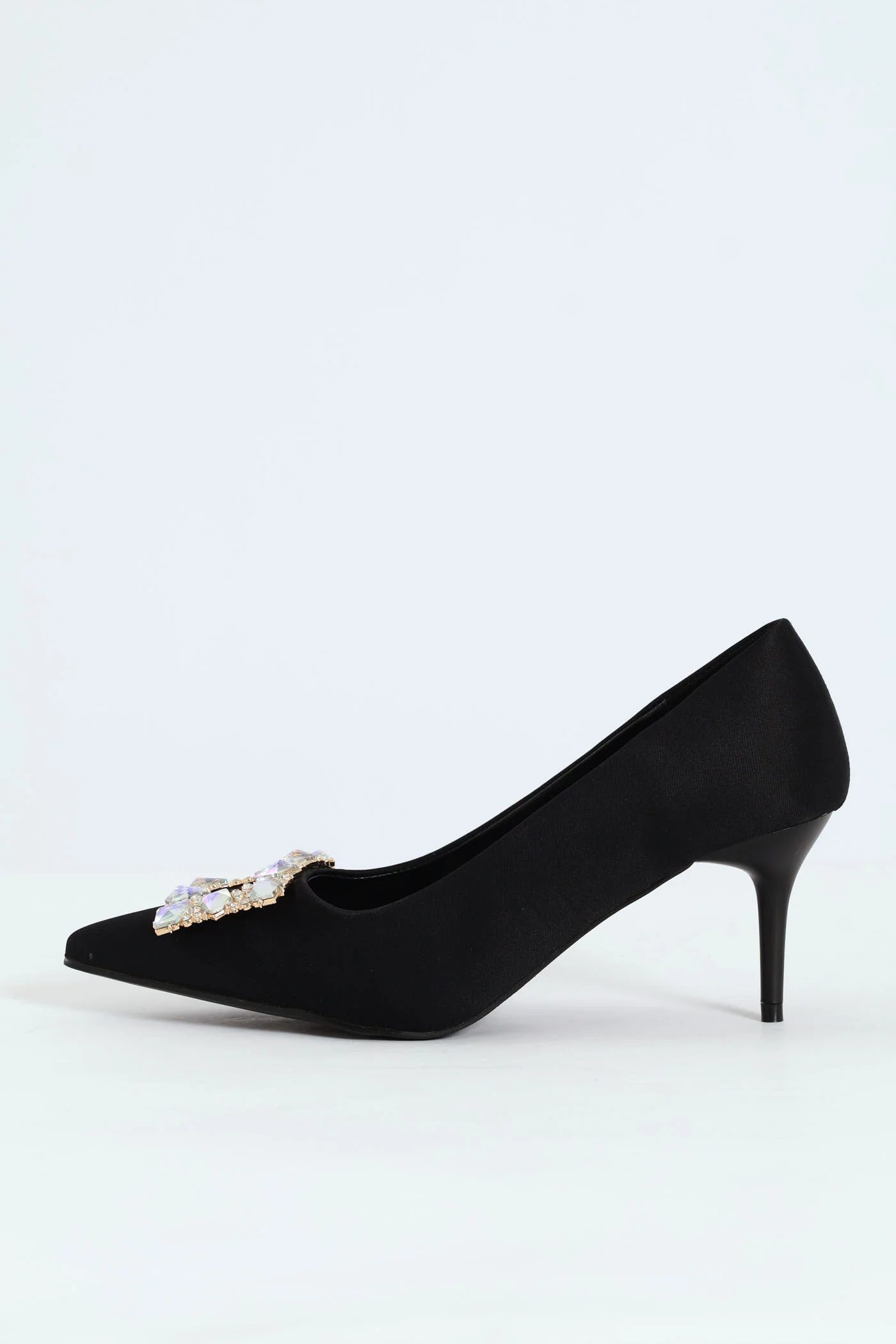 Square Diamante Trim Kitten Court Heel - Black - Image 6