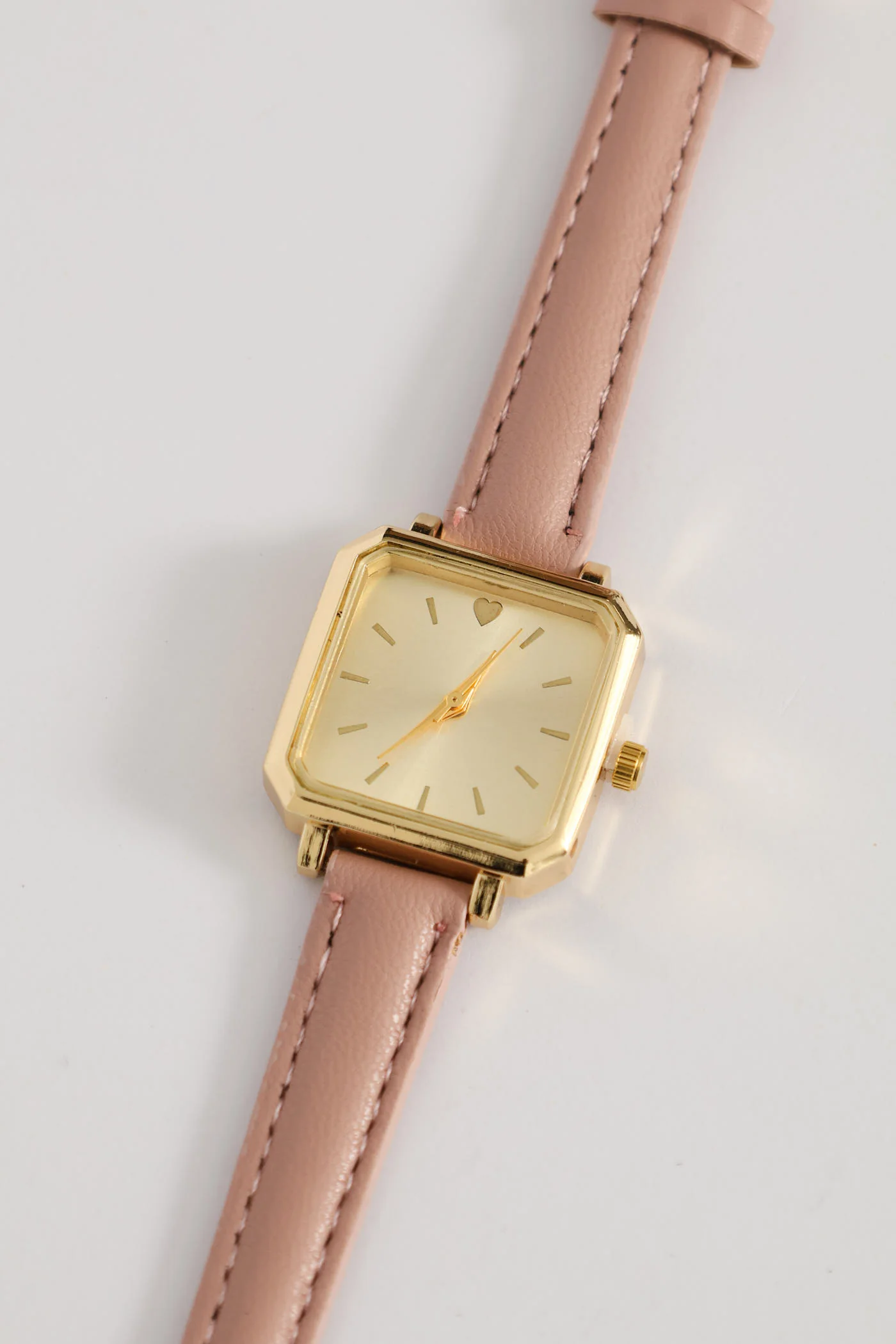 Square Face Heart Dial Watch - Mauve - Image 2