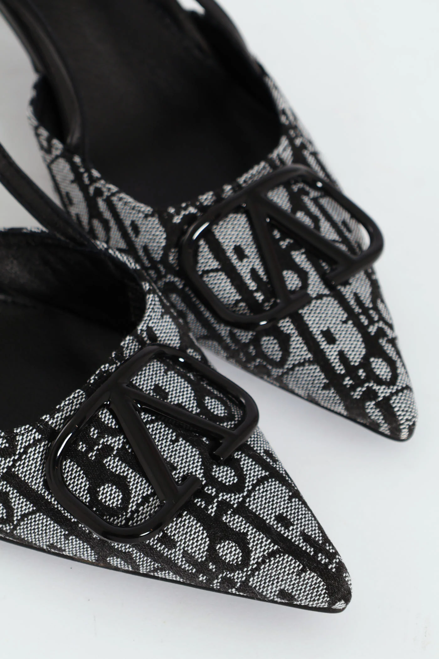 Square Geoprint Slingback Kitten Heel - Black - Image 2