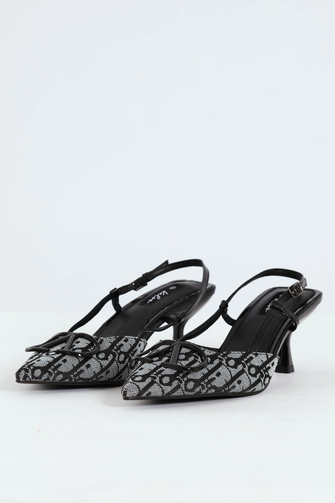 Square Geoprint Slingback Kitten Heel - Black - Image 3