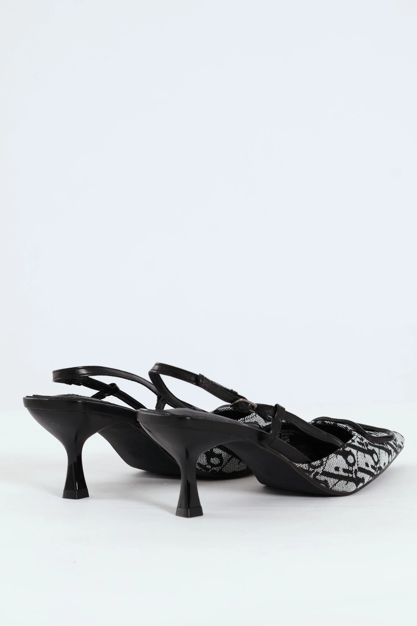 Square Geoprint Slingback Kitten Heel - Black - Image 4