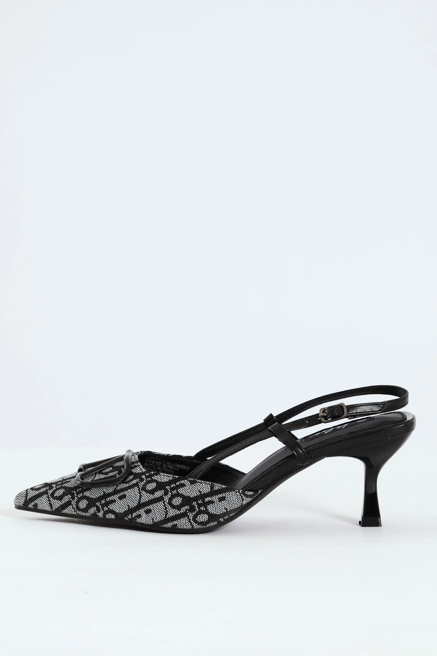 Square Geoprint Slingback Kitten Heel - Black - Image 6