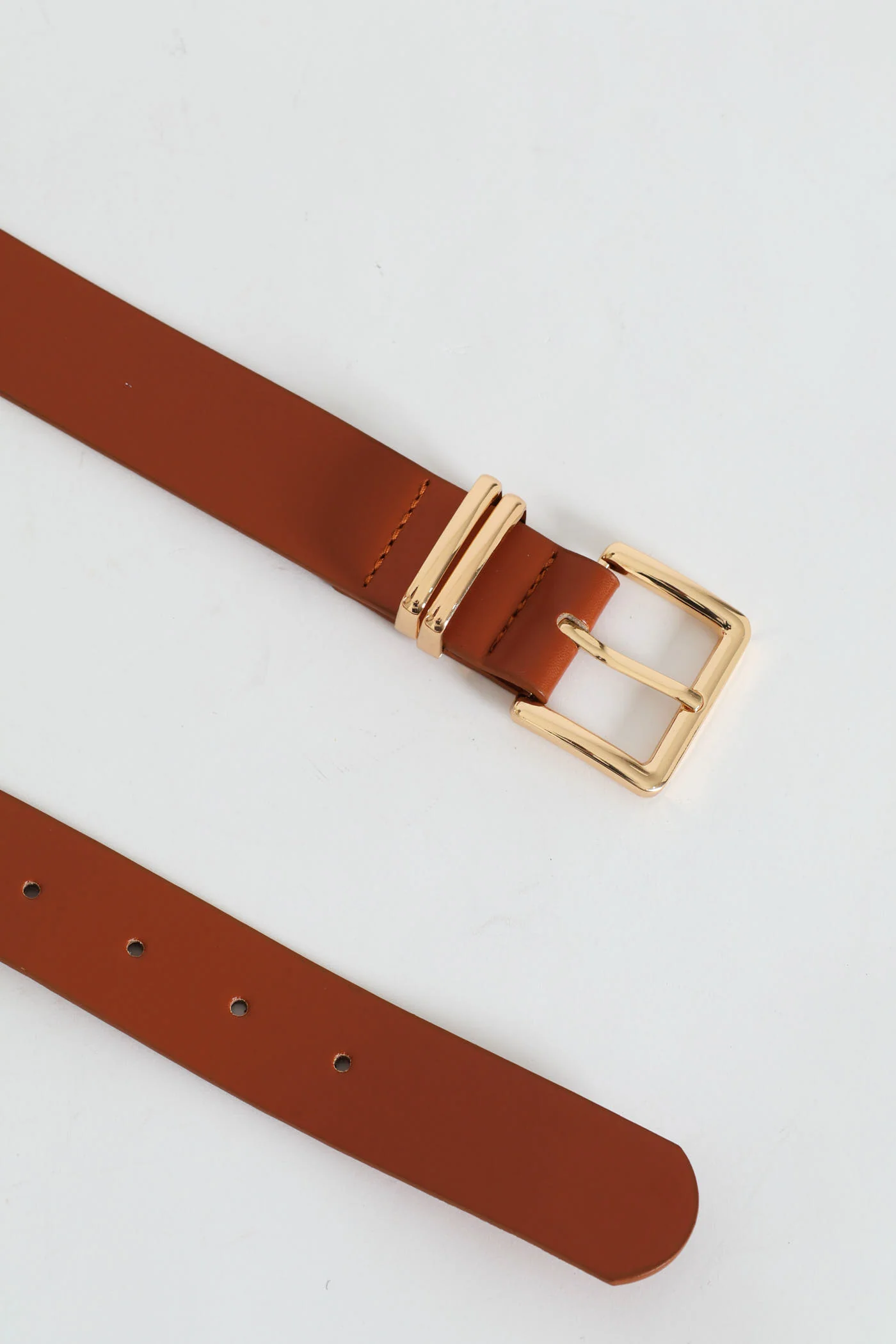 Square Gold Buckle Double Loop Core Belt - Tan - Image 2