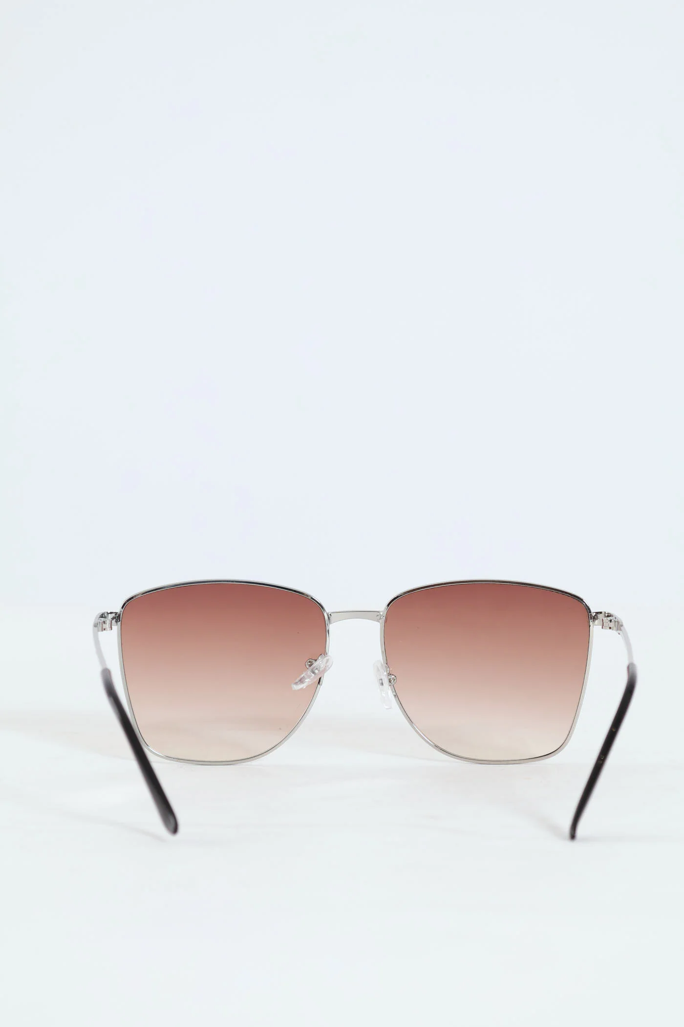 Square Metal Frame Brown Gradient Sunglasses - Silver - Image 4