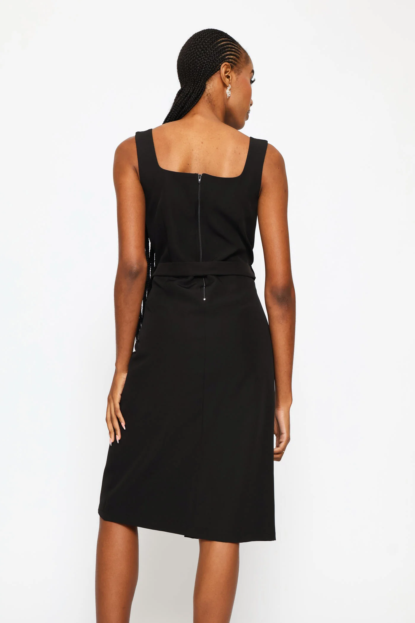 Square Neck Button Through Midi Dress - Black - Image 6