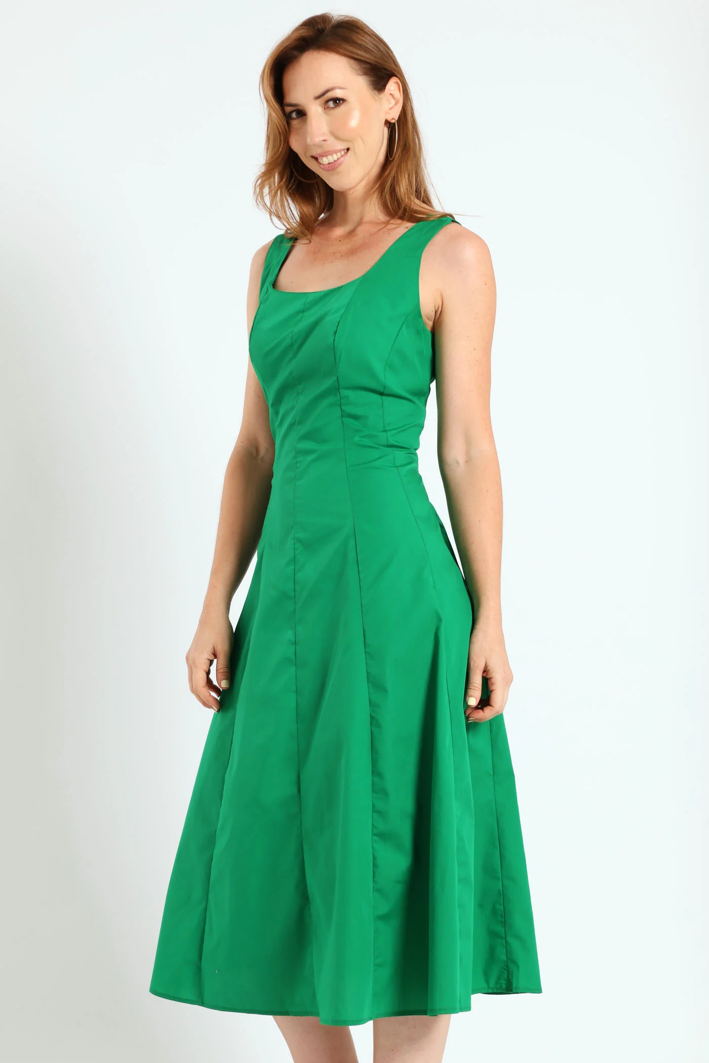 Square Neck Panelled Fit & Flare Midi Dress - Emerald - Image 3