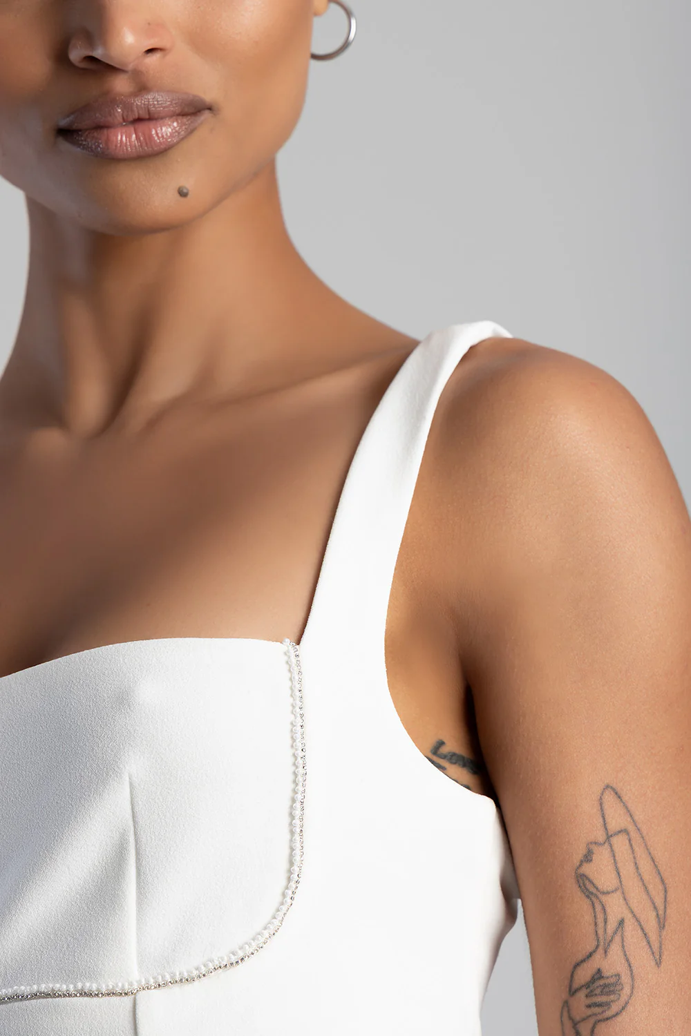 Square Neckline Fit And Flare Mini Dress - Off White - Image 3