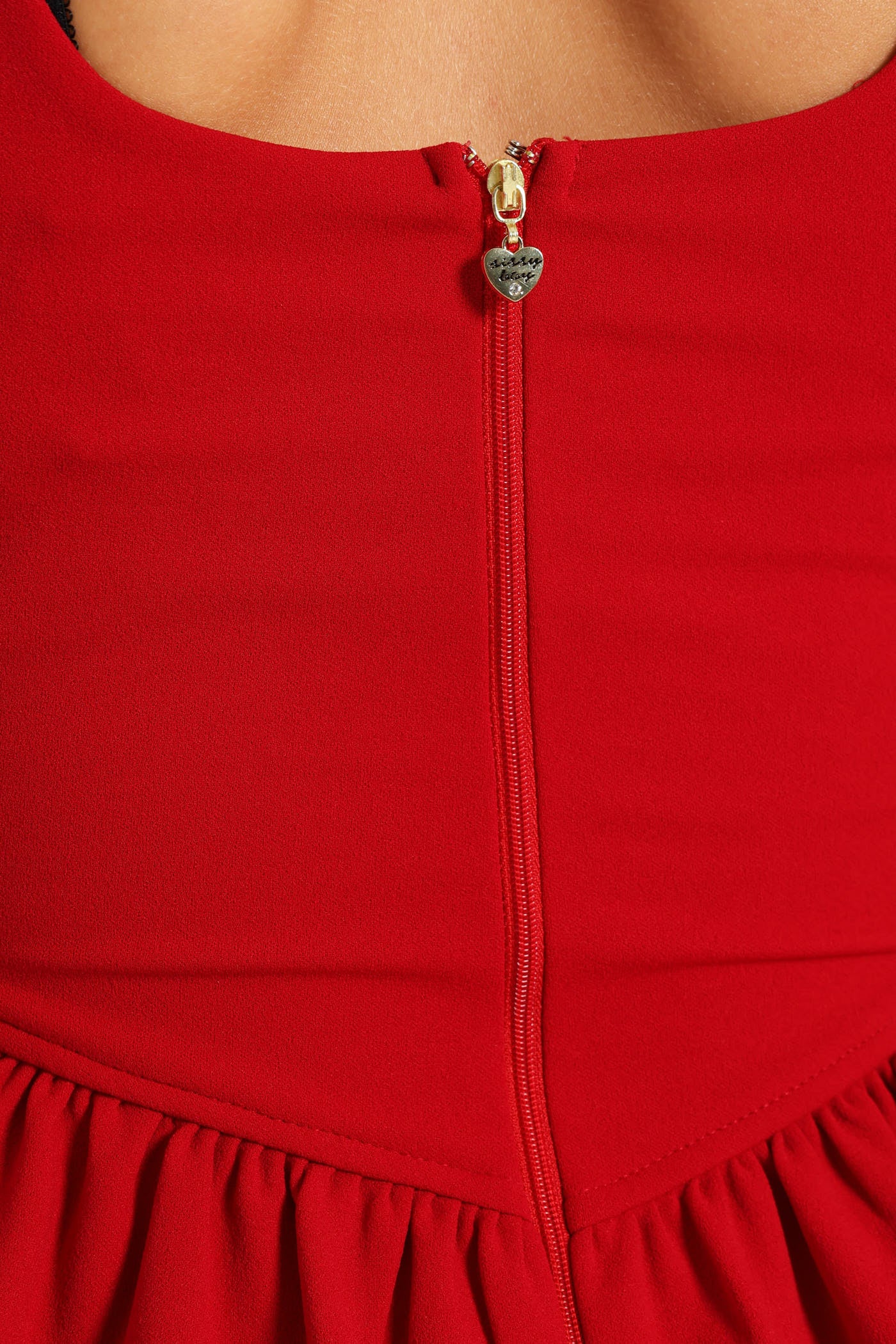 Square Neckline V Line Skater Dress - Red - Image 5