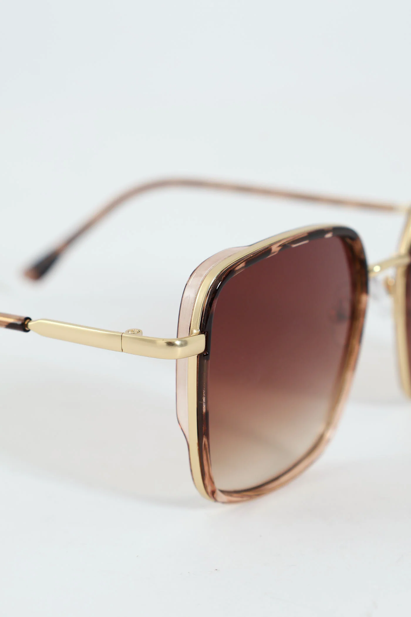 Square Smoke Lens Gold Temple Sunglasses - Light Grey - Image 2