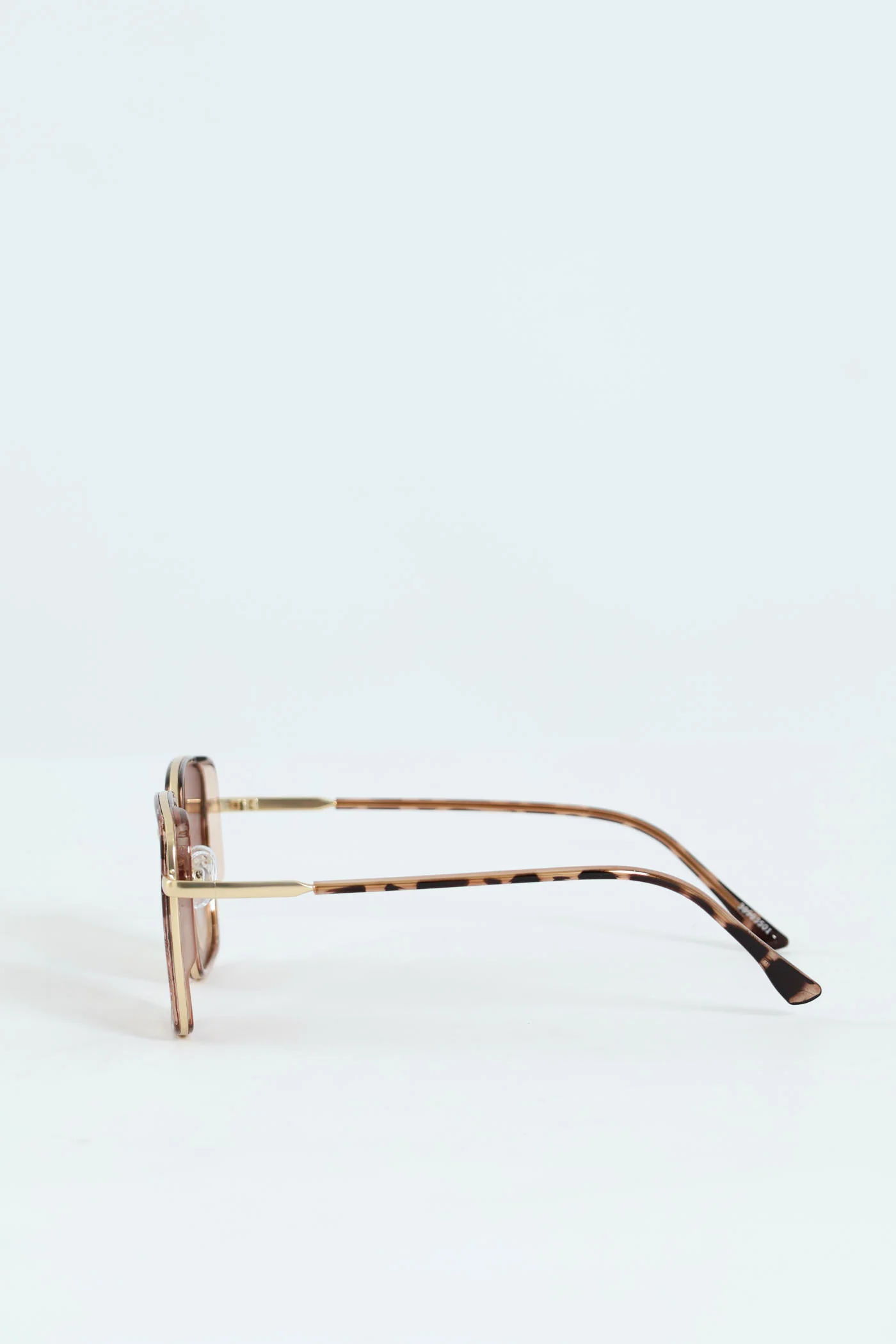 Square Smoke Lens Gold Temple Sunglasses - Light Grey - Image 3