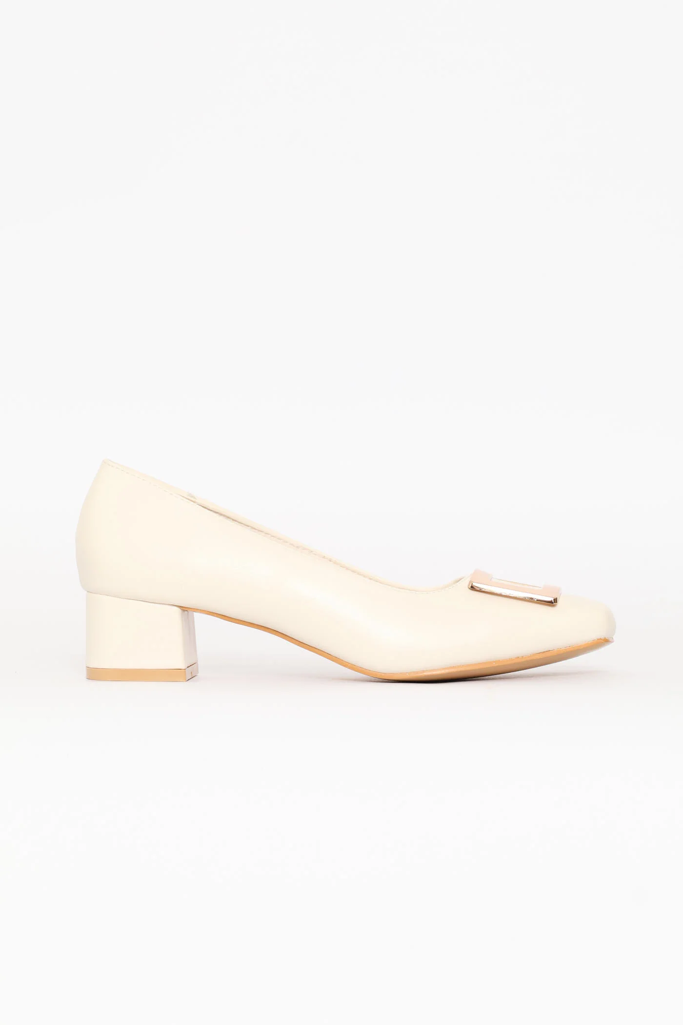 Square Toe Block Court Heel - Off White - Image 3