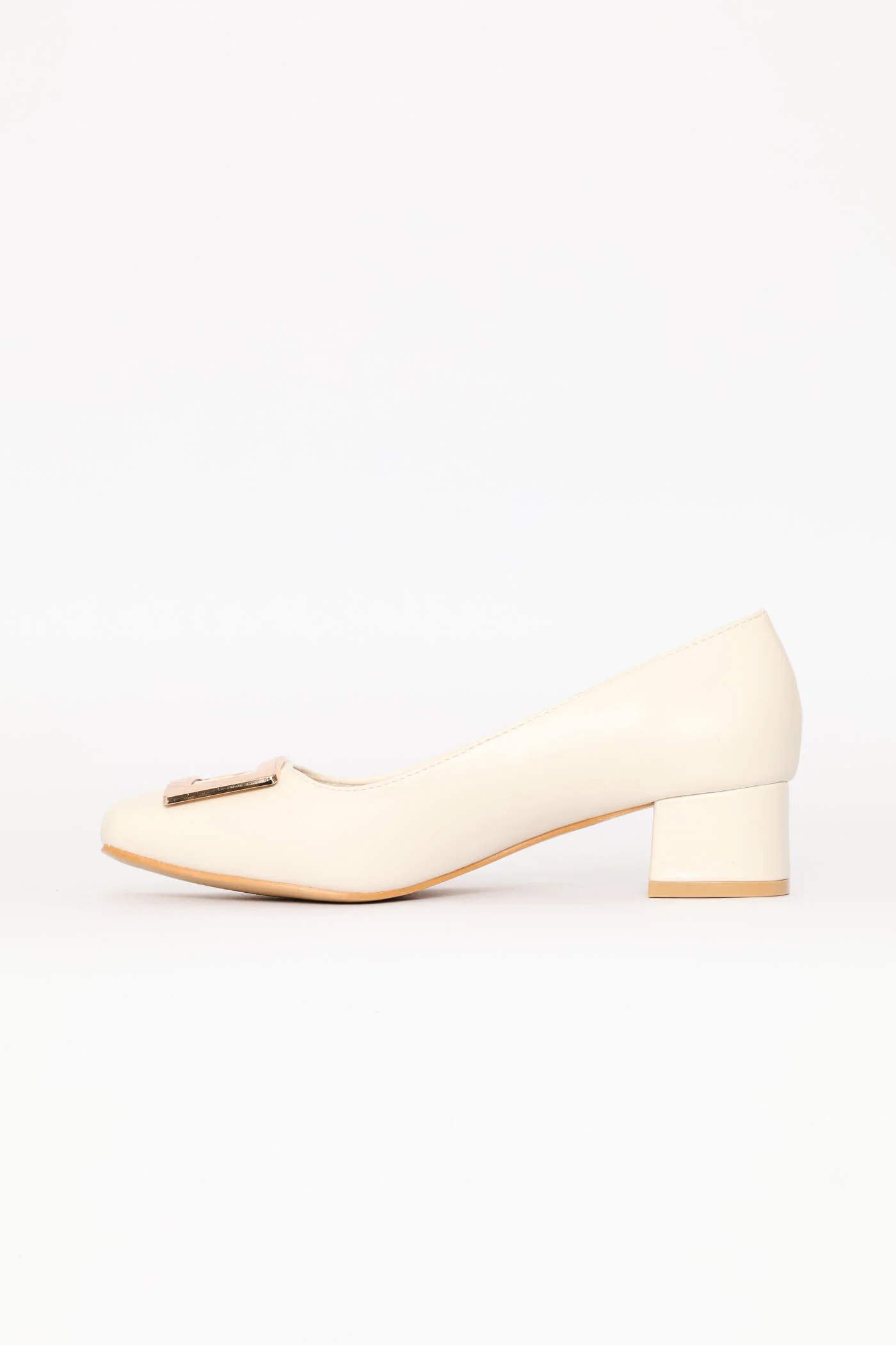 Square Toe Block Court Heel - Off White - Image 4