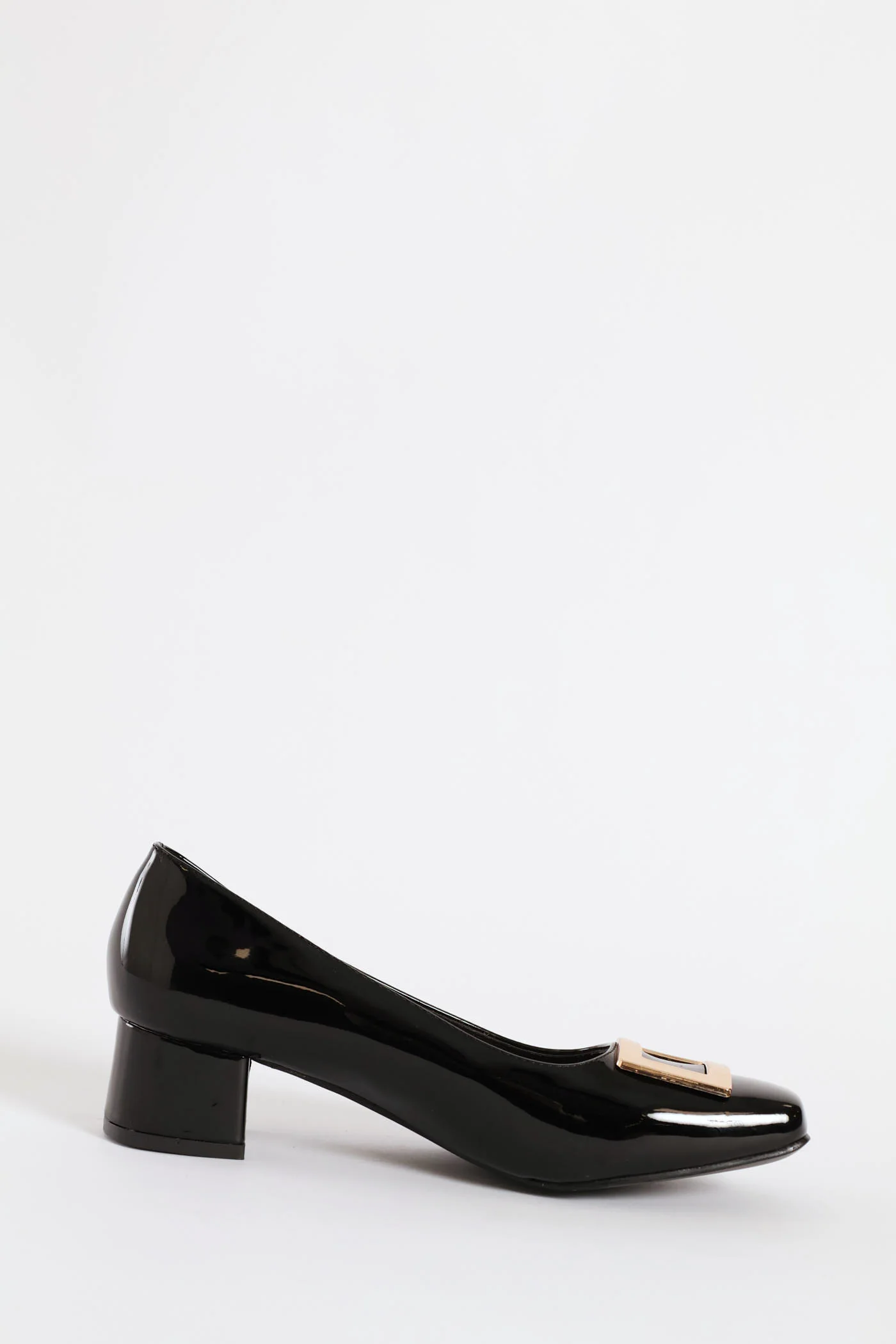 Square Toe Block Court Heel With Trim - Black - Image 3