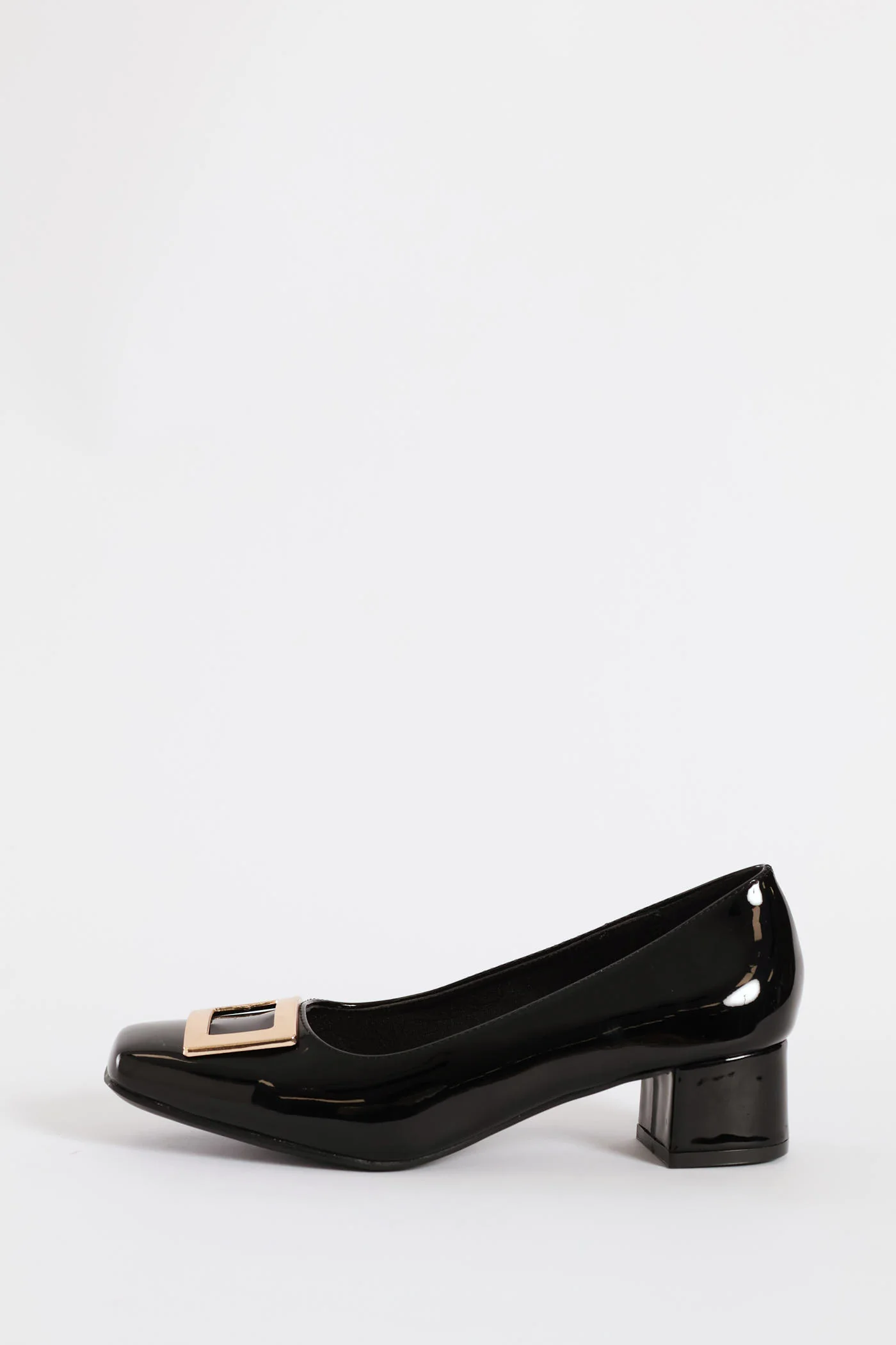 Square Toe Block Court Heel With Trim - Black - Image 4