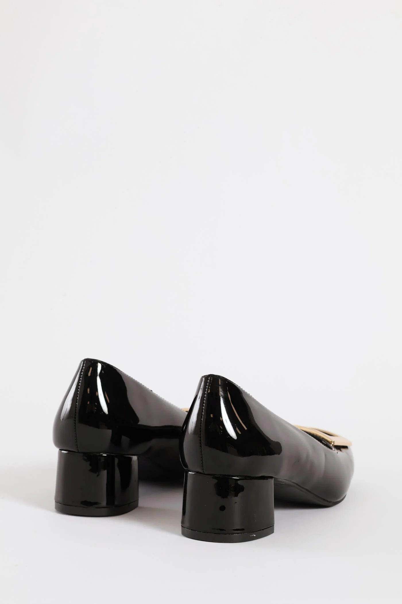 Square Toe Block Court Heel With Trim - Black - Image 5